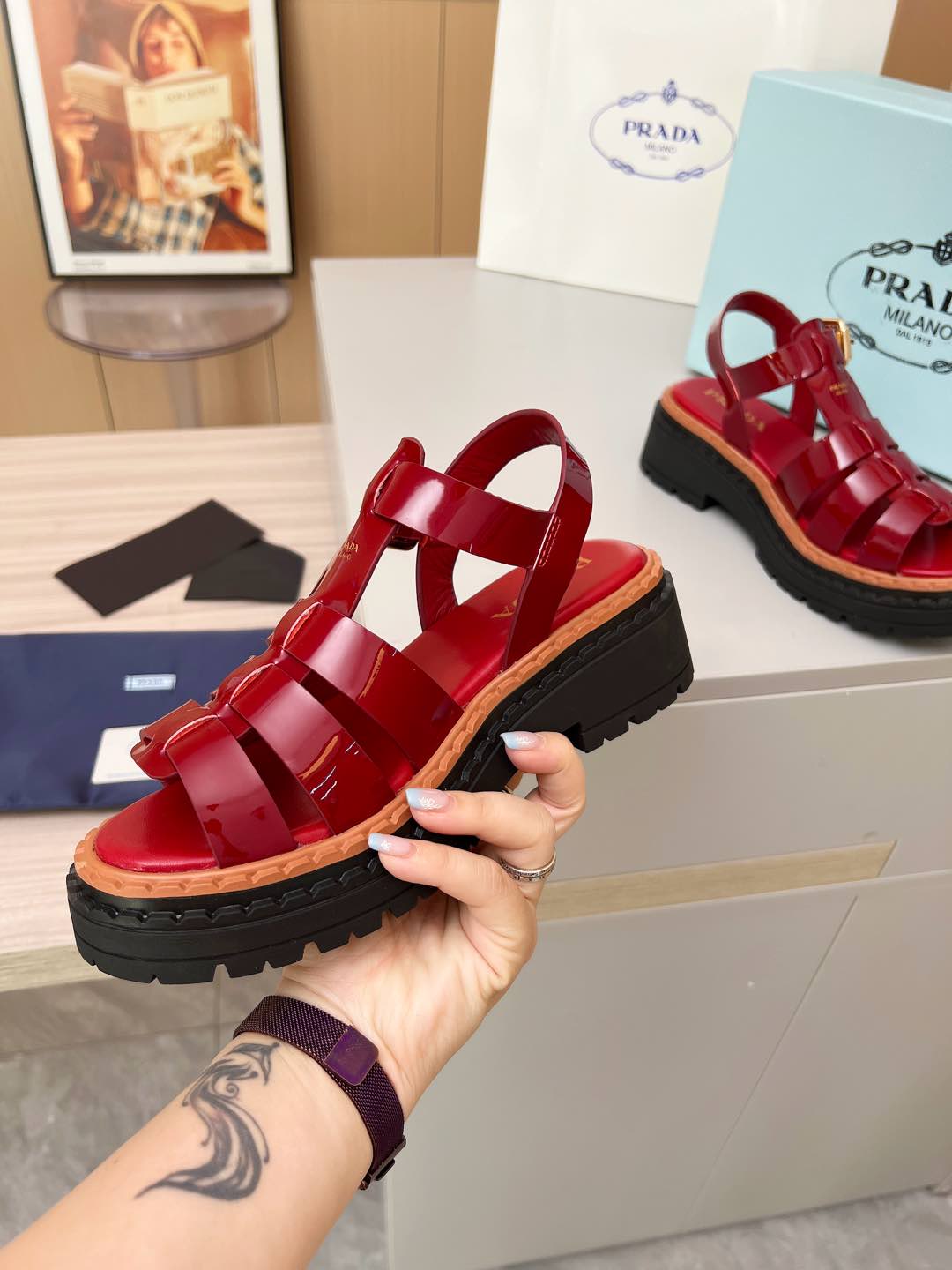 PR Leather Roman Rubber Sandals 1825031001