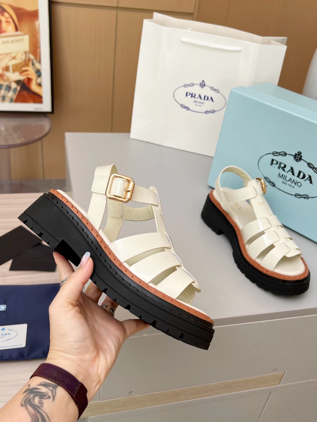 PR Leather Roman Rubber Sandals 1825031001