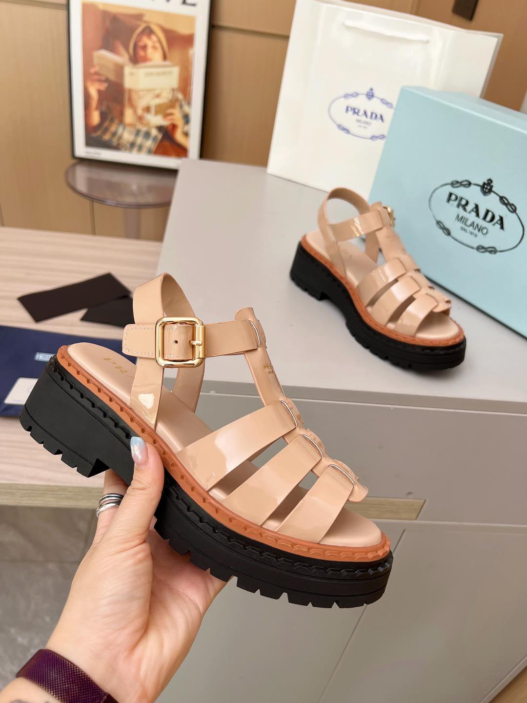 PR Leather Roman Rubber Sandals 1825031001