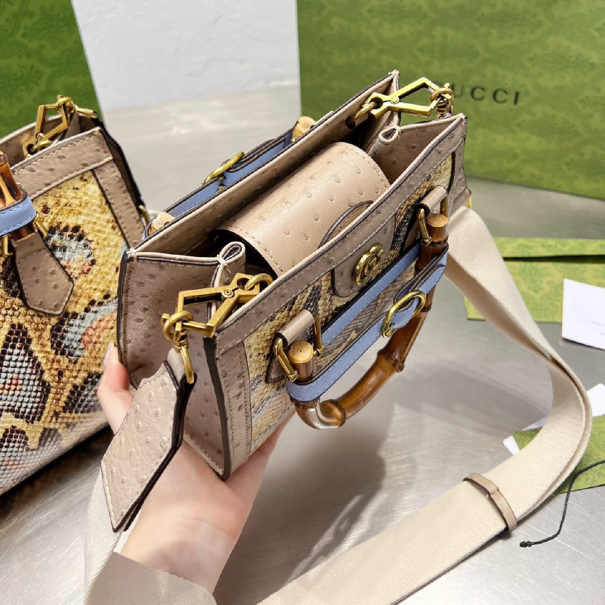 Python Tote Bag With Bamboo Handles