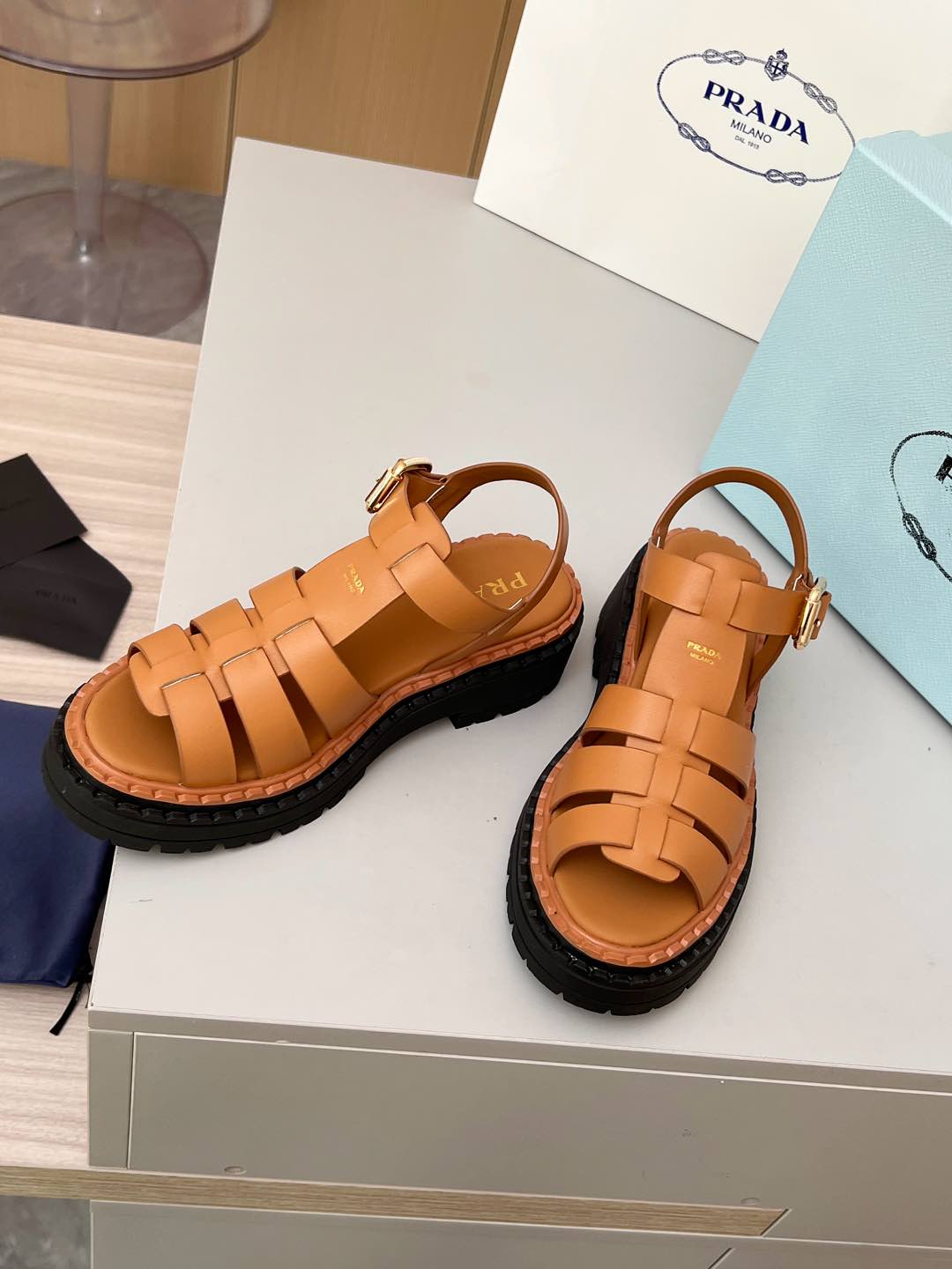 PR Leather Roman Rubber Sandals 1825031001