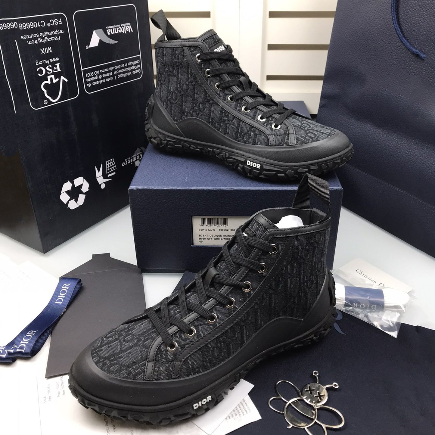 B28 High Top Sneaker Black Oblique Jacquard and Rubber