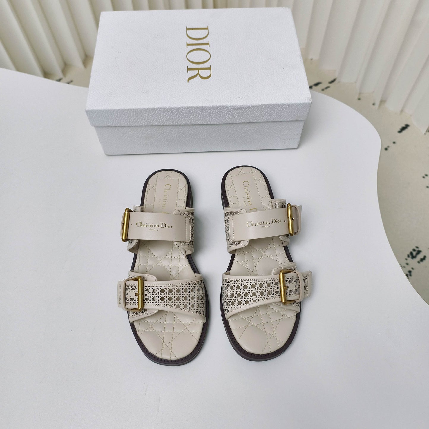 CD Cow leather cutout flat sandals 1825022816
