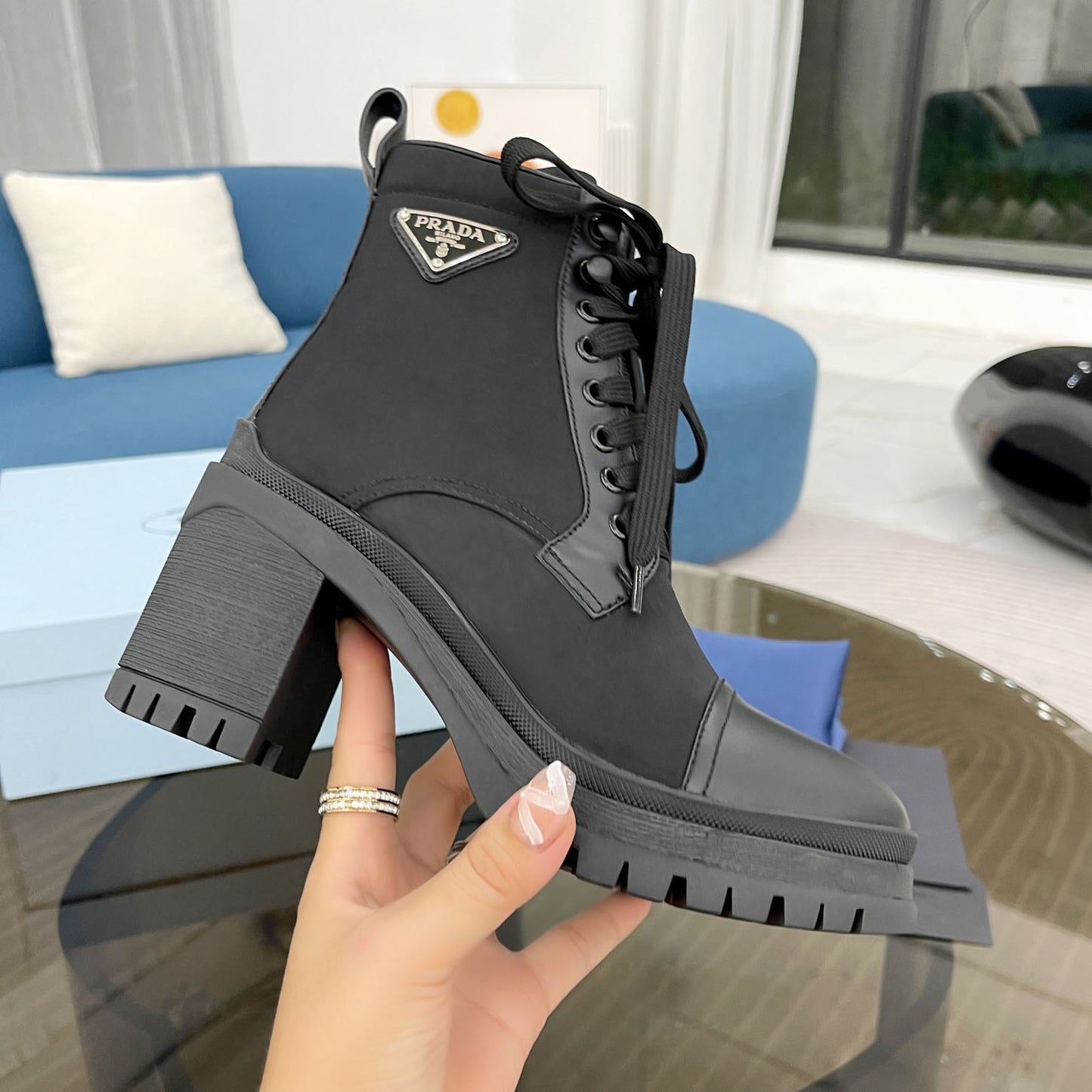 PR waterproof nylon high heel short boots 1824102201