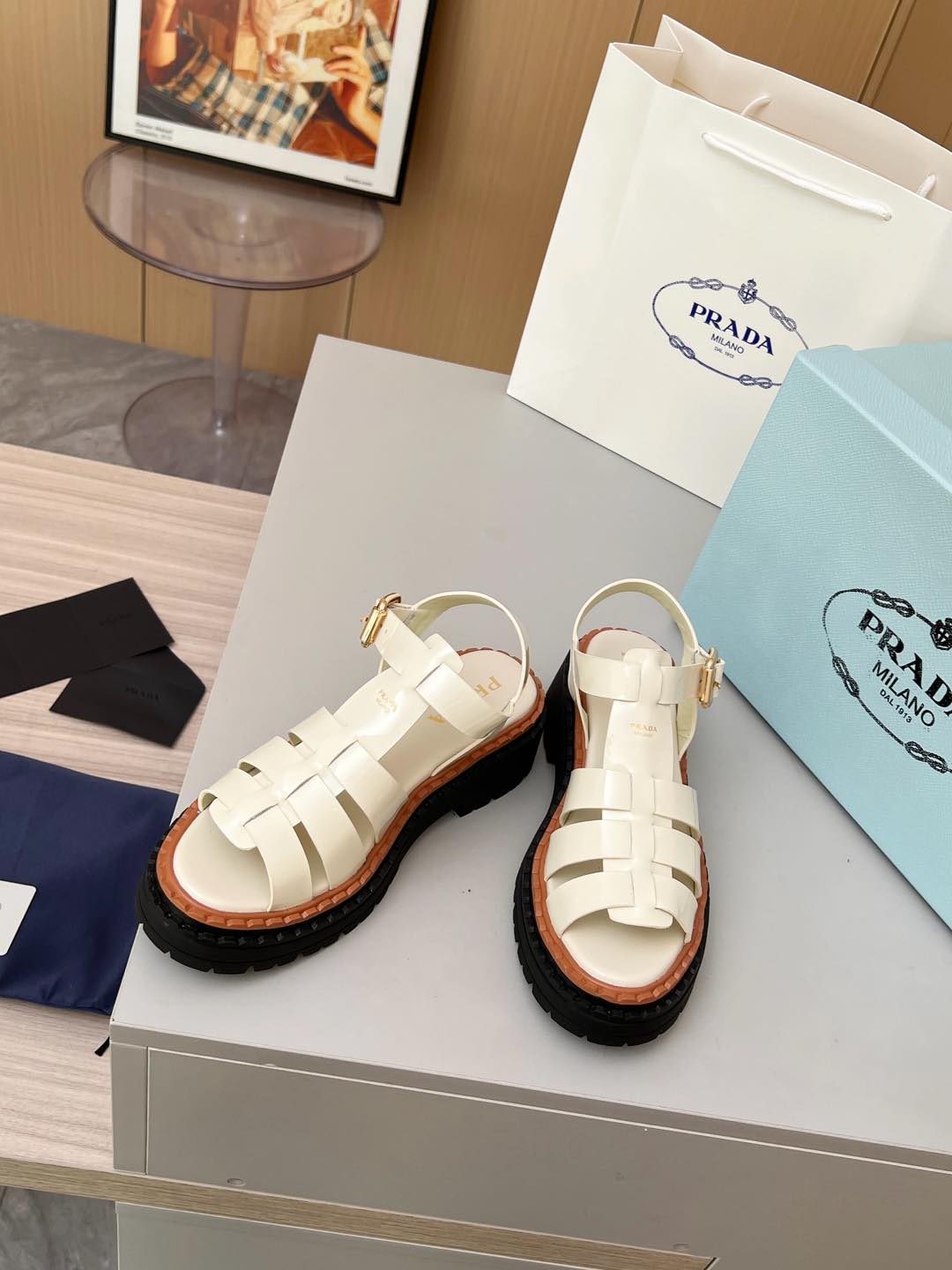 PR Leather Roman Rubber Sandals 1825031001