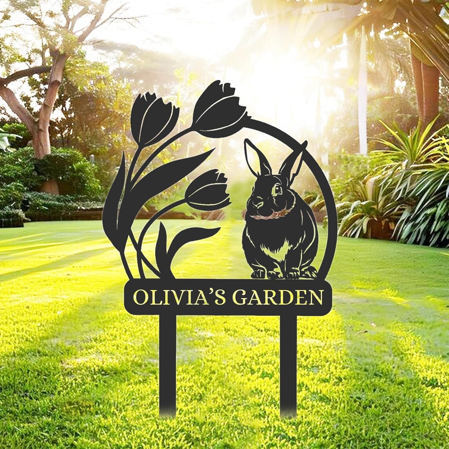 Custom Rabbit Garden Sign, Personalized Outdoor Metal Yard Sign for Gardeners or Lawn Decor