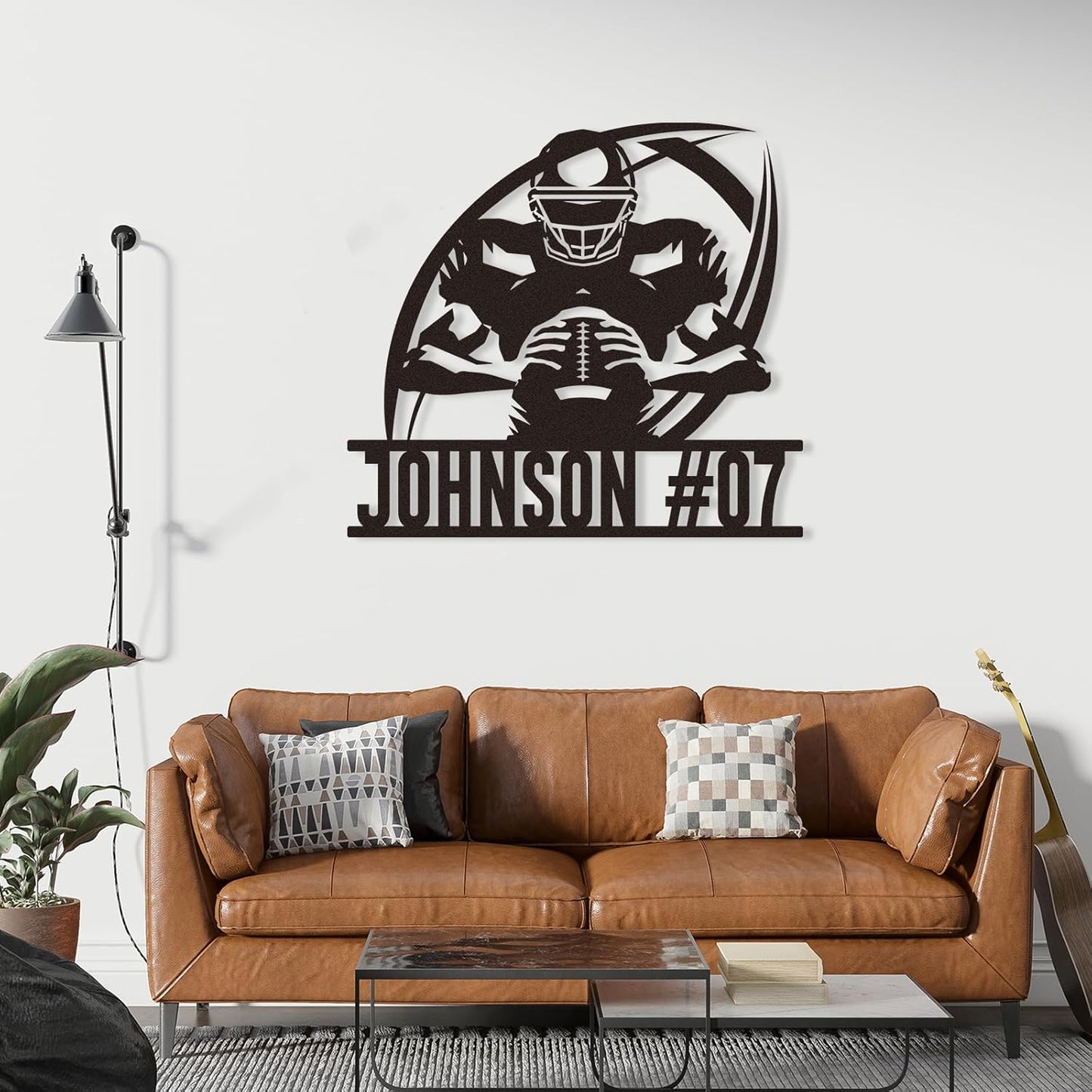 Custom Football Player Metal Sign with Name and Number, Personalized Sports Wall Art, Football Room Decor for Boys or Coach Gift