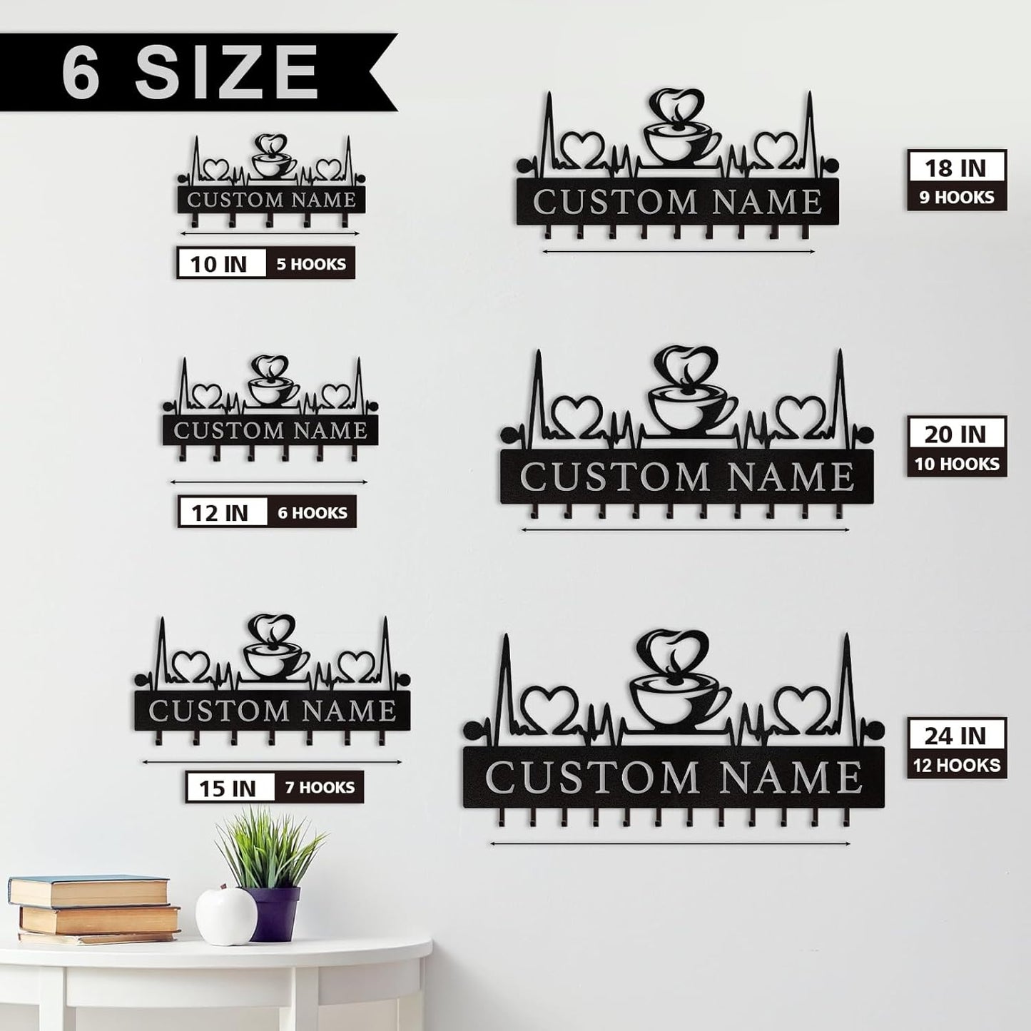 Coffee Lover Key Holder Metal Wall Organizer Custom Name Coffee Bar & Kitchen Decor