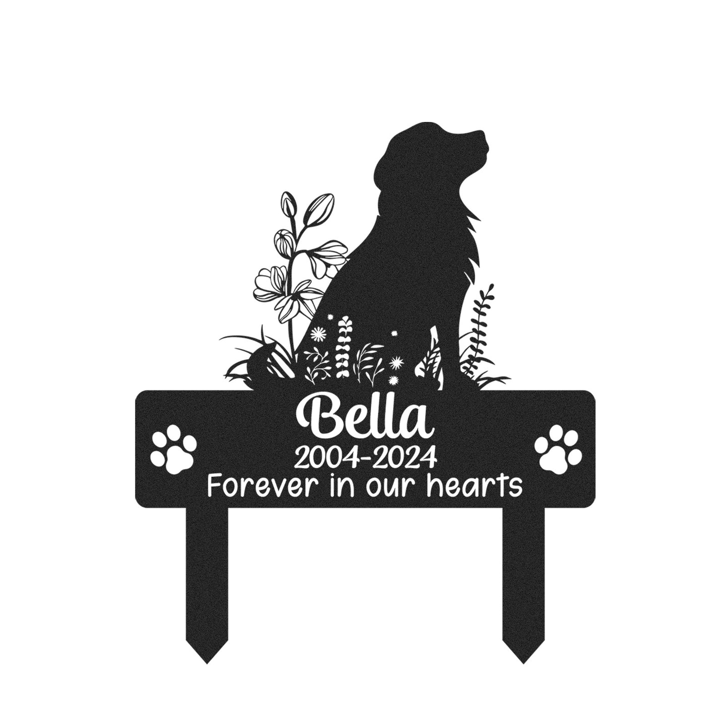 Custom Pet Memorial Garden Stake, Personalized Golden Retriever Silhouette Grave Marker with Name and Years, Outdoor Tribute Sign for Beloved Pets