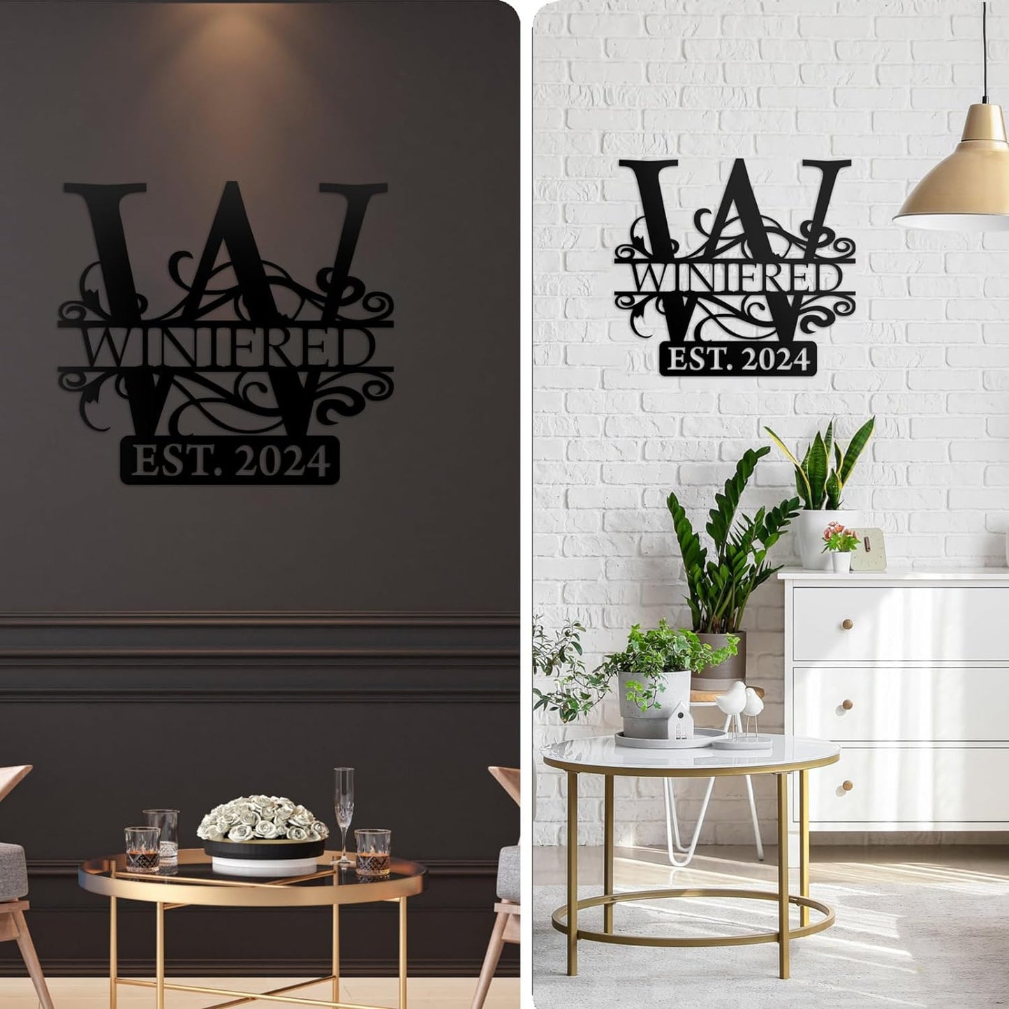 Custom Outdoor Metal Signs, Last Name Sign, Split Letter Monogram Wall Decor, Personalized Wedding Gift ms001