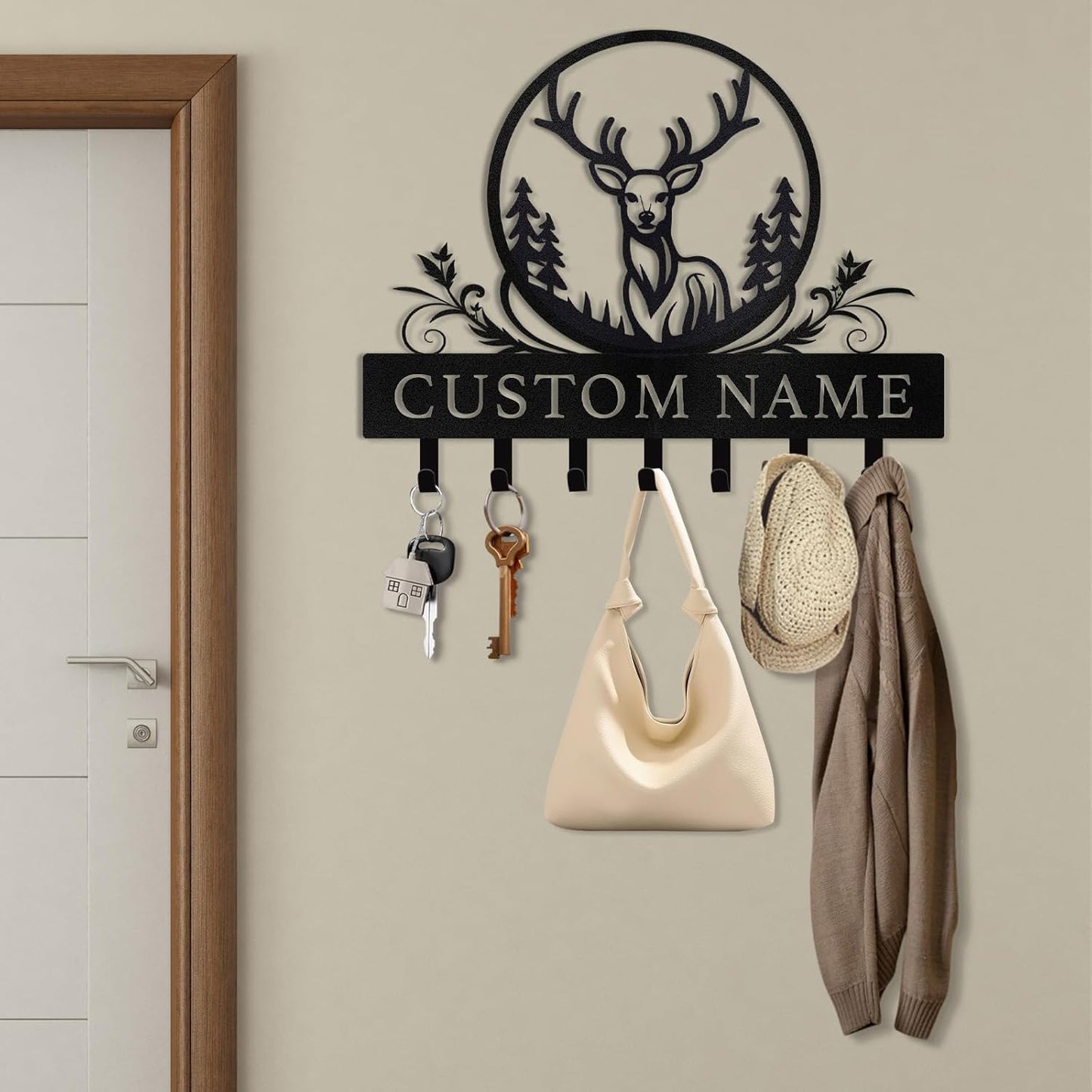 Personalized Polar Bear Key Holder on Wall, Custom Name Key Hanger