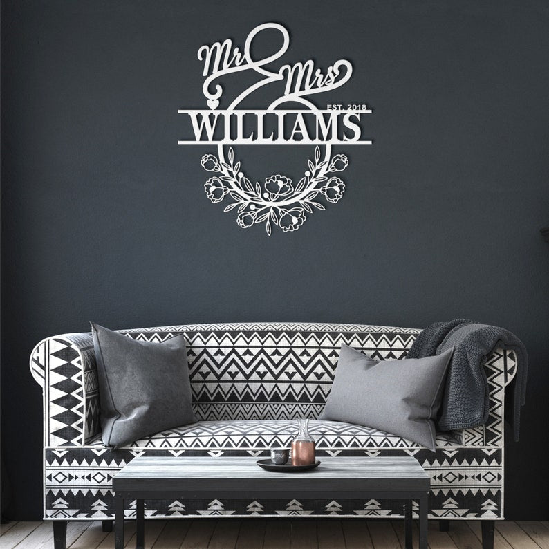 Personalized Mr And Mrs Metal Sign Customizable Family Name For Wall Decor Gift