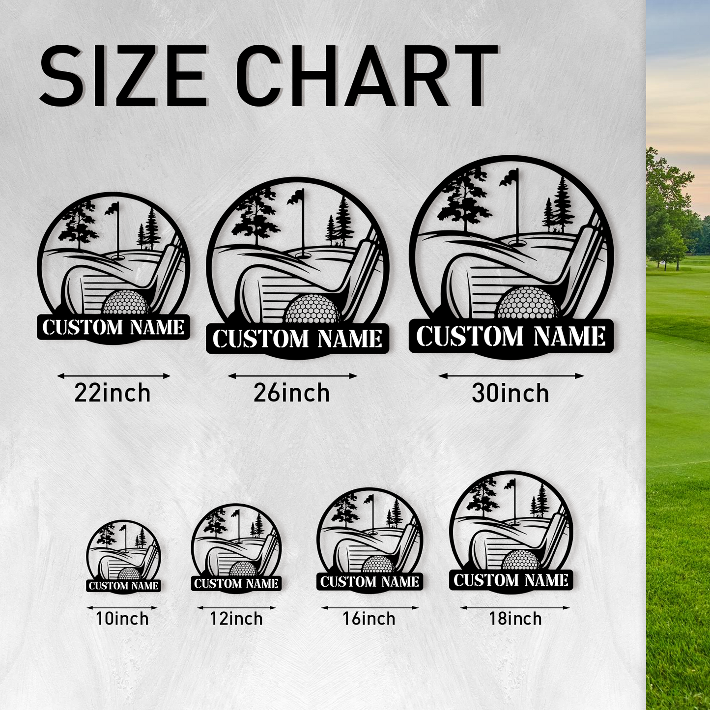 Personalized Golf Scene Metal Sign, Name Plate with Moving Ball Design for Garden or Fence Decor