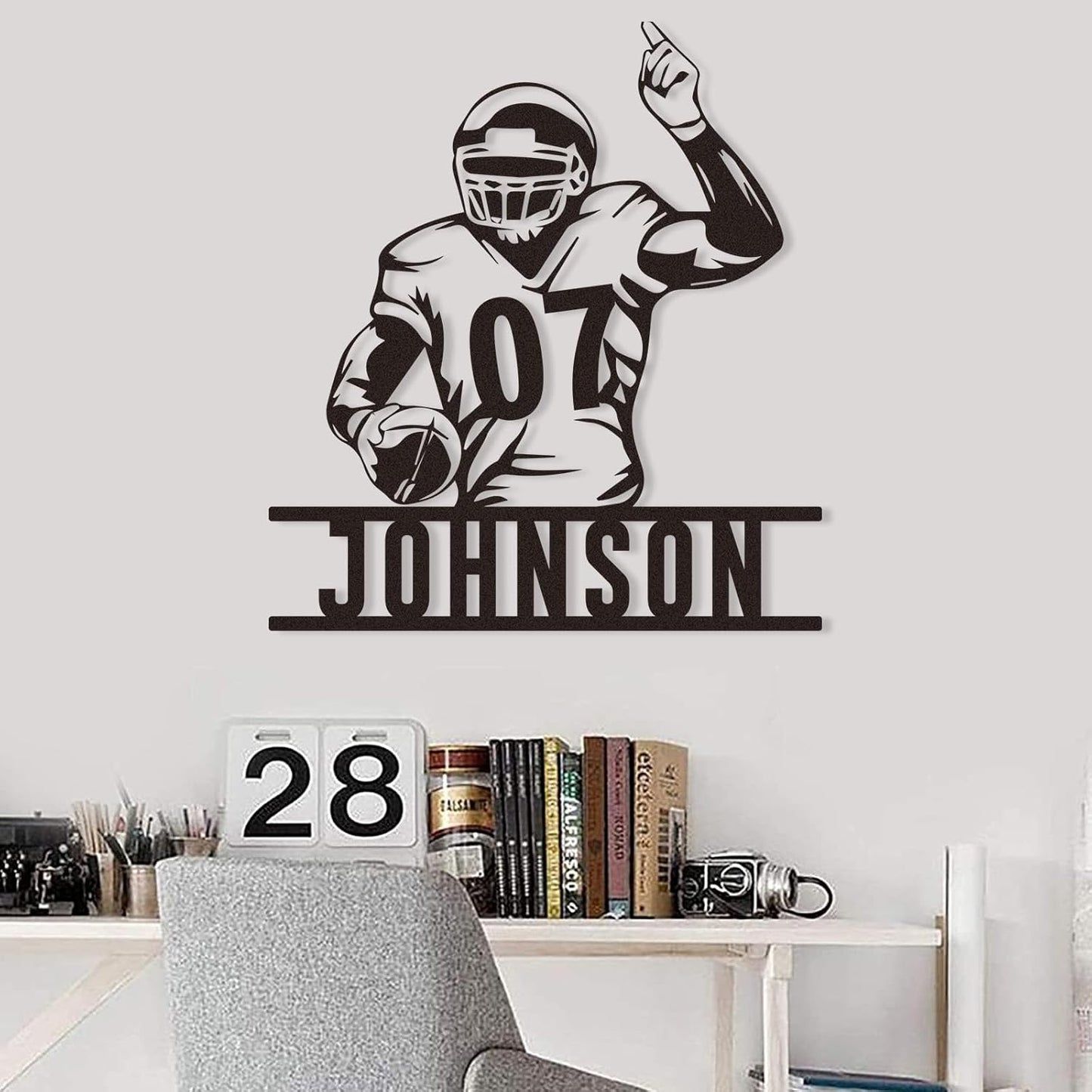 Custom Football Metal Wall Sign with Player Number and Name, Personalized Quarterback Decor, Sports Gift for Boys or Team Room