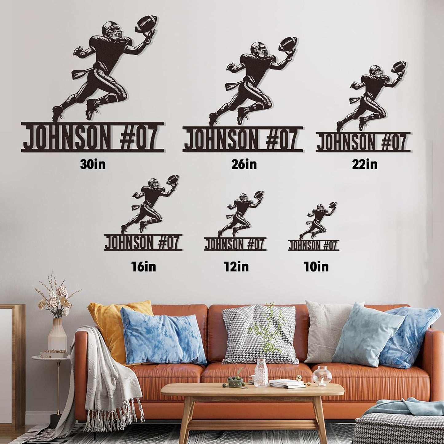 Custom Football Metal Sign, Personalized Name and Number Wall Decor, Sports Room Metal Art for Boys, Outdoor Football Player Sign