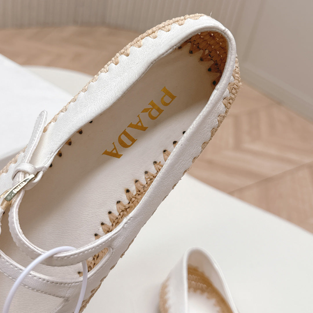 Raffia Straw Mary Jane Flat Single Shoes 1025051503