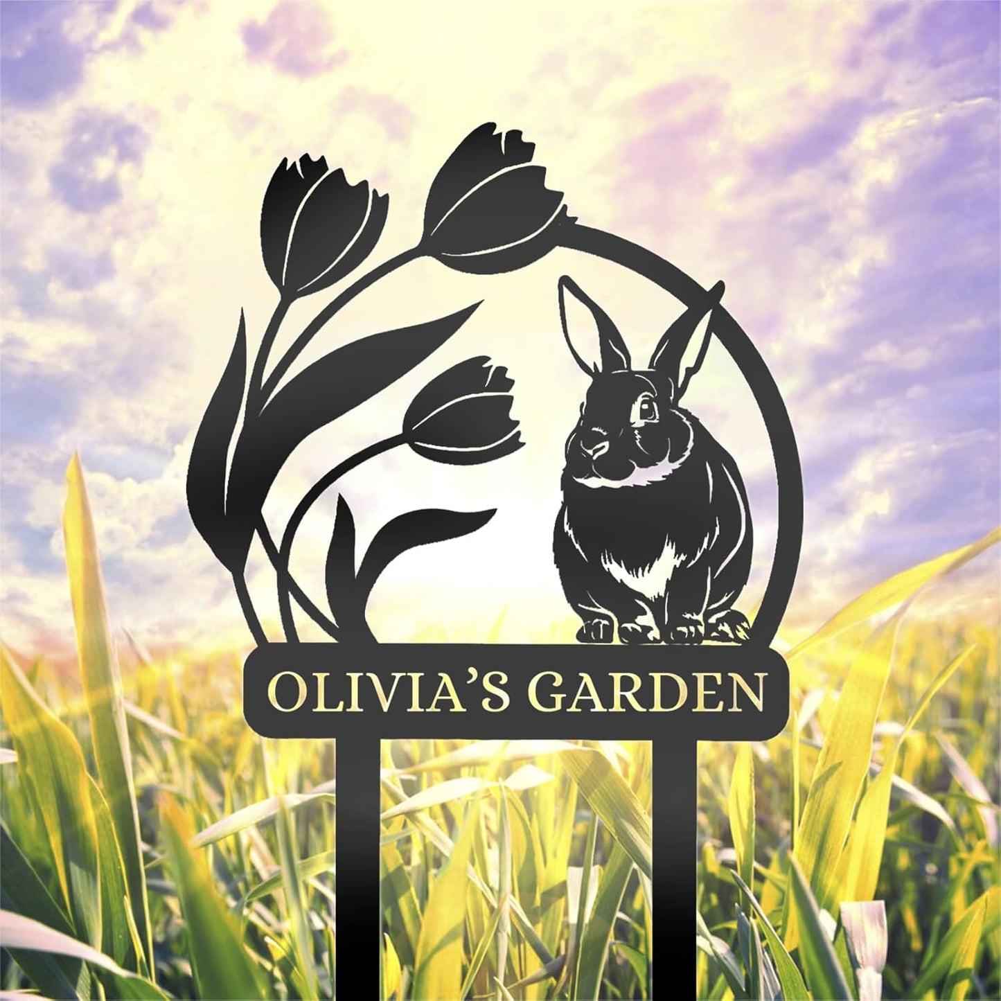 Custom Rabbit Garden Sign, Personalized Outdoor Metal Yard Sign for Gardeners or Lawn Decor
