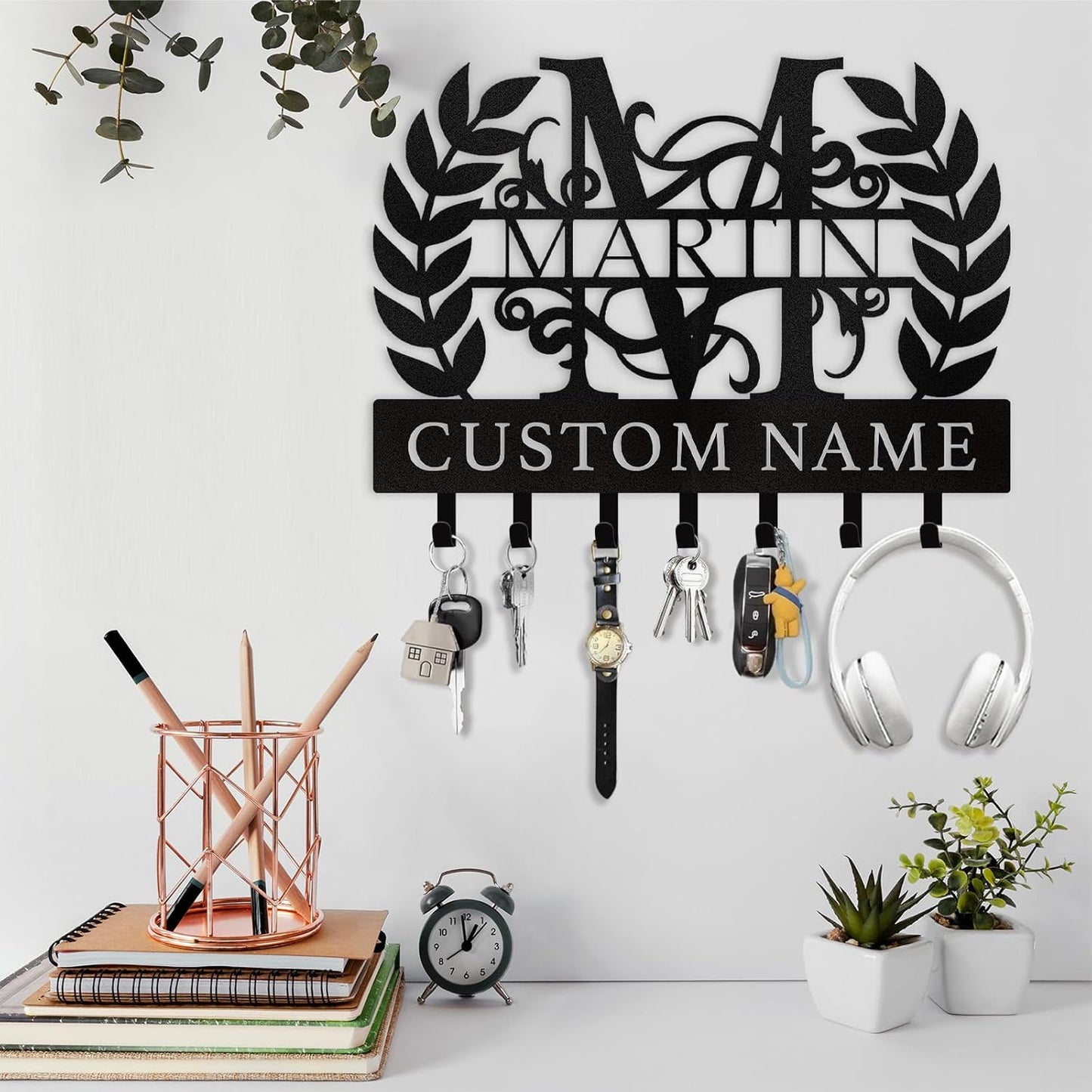 Personalized Monogram Key Hanger Custom Name Metal Wall Mount Entryway & Home Decor