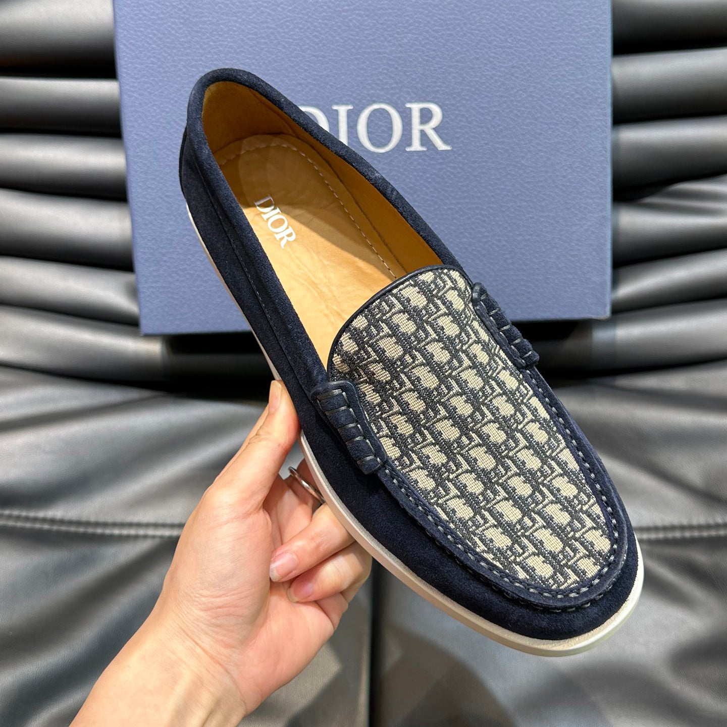 Classic printed canvas embellished men's casual loafers 1824042201