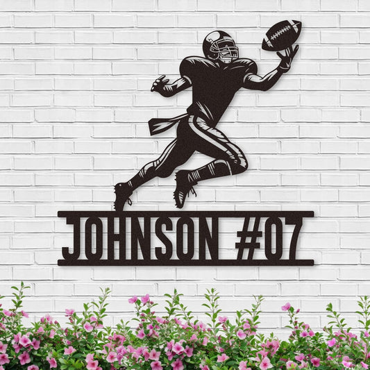 Custom Football Metal Sign, Personalized Name and Number Wall Decor, Sports Room Metal Art for Boys, Outdoor Football Player Sign
