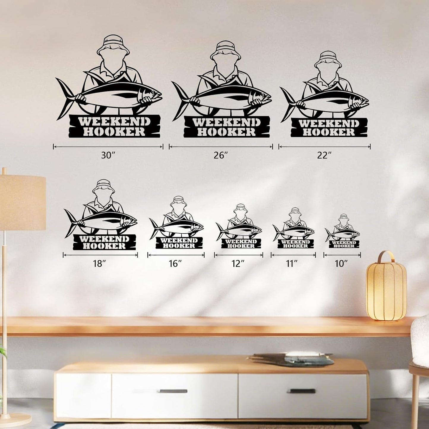 Angler & Bass Metal Sign, Personalized Fishing Wall Art for Rustic Home Decor