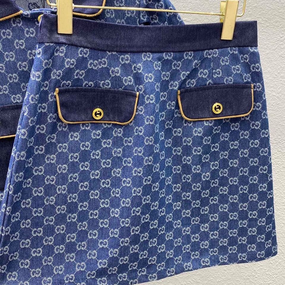 New spring and summer lapel short top + skirt jacquard monogram full print short sleeve coat
