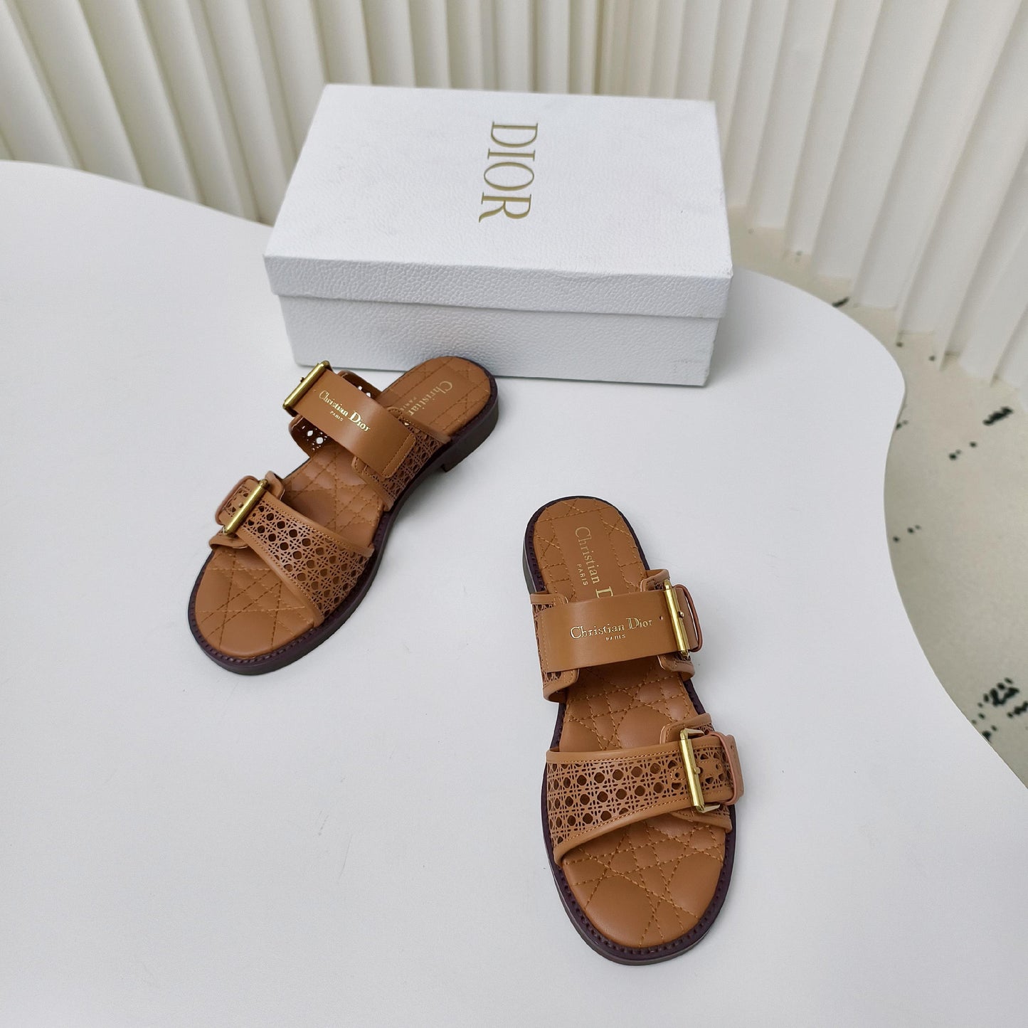 CD Cow leather cutout flat sandals 1825022816