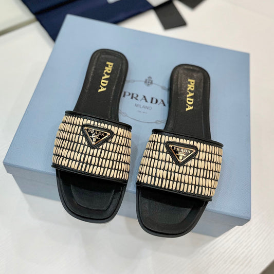 PR Leather slides with crochet details 1825030701