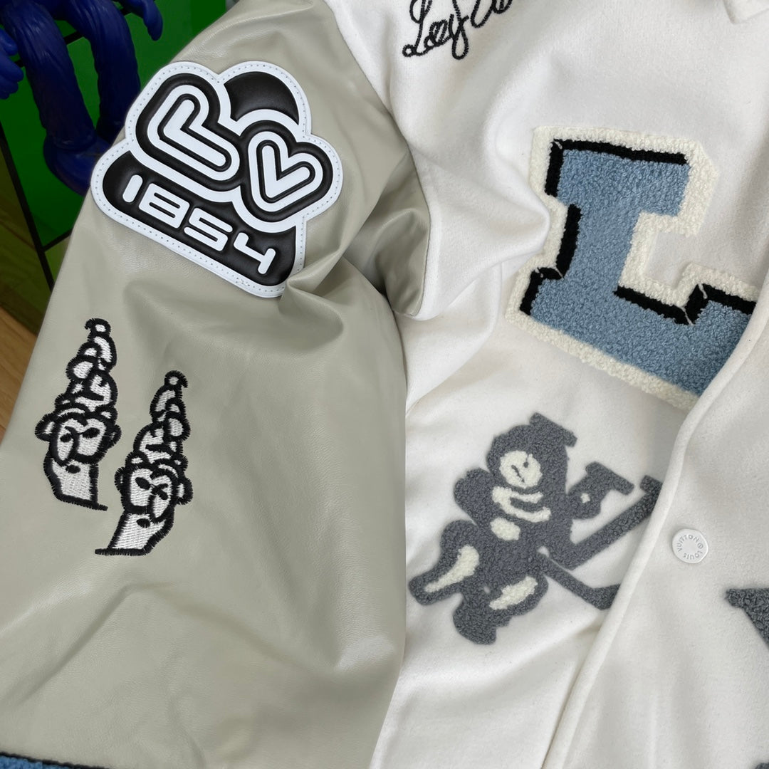Bugs Bunny towel embroidered wool and leather baseball jacket XC0823102004