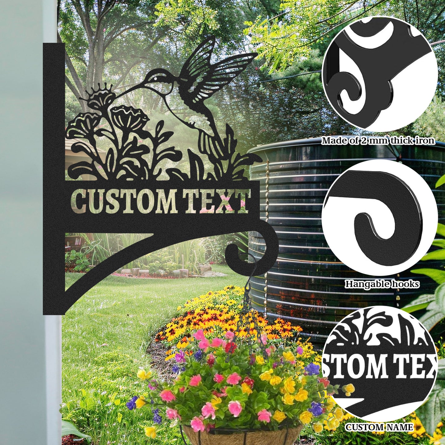 Custom Hummingbird Plant Hanger Wall Bracket, Personalized Metal Plant Hook for Hanging Basket, Bird Feeder, Lantern, Wind Chime Outdoor Decor