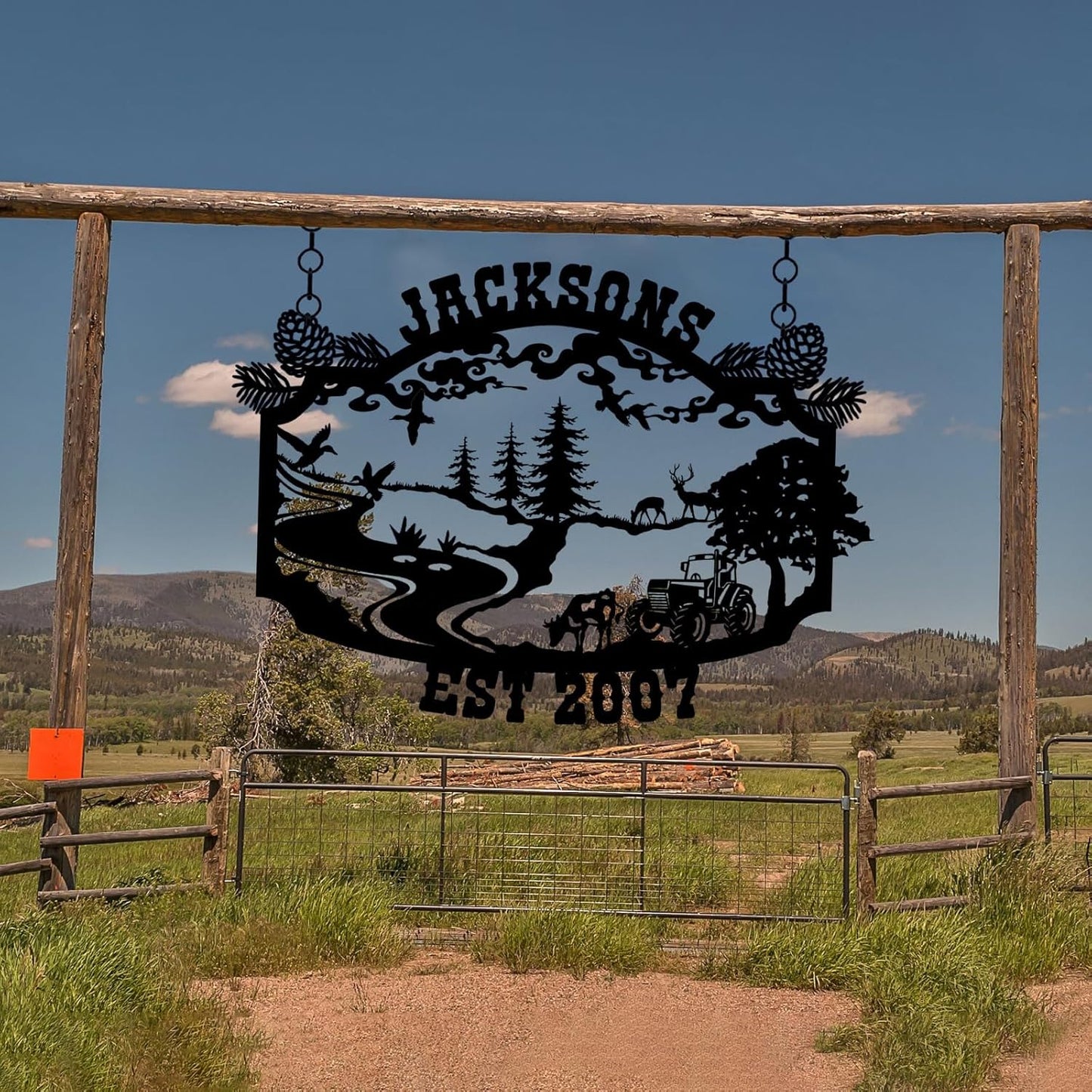 Custom Farmhouse or Ranch Name Metal Sign, Personalized Wall Decor for Wedding or Camping Gift