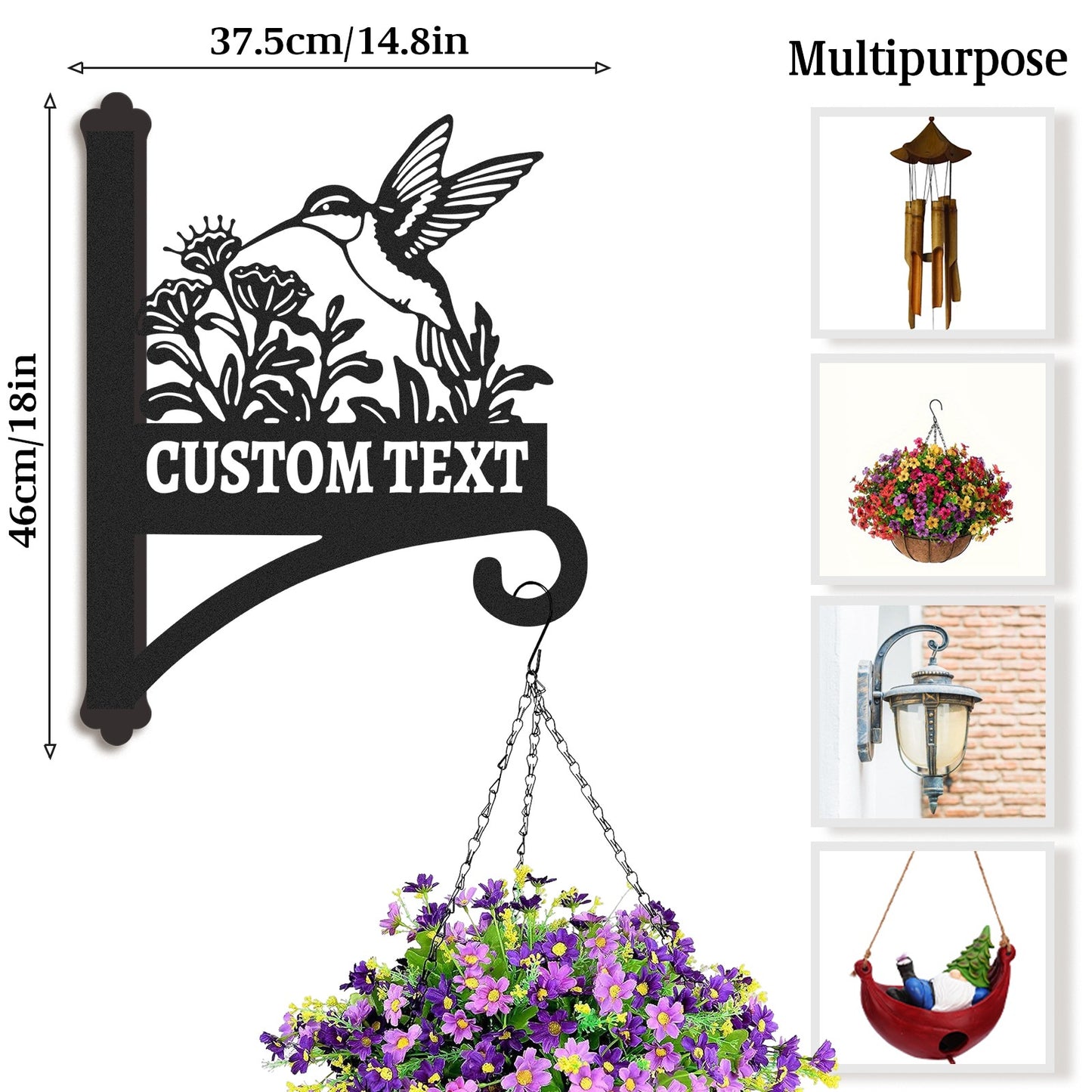 Custom Hummingbird Plant Hanger Wall Bracket, Personalized Metal Plant Hook for Hanging Basket, Bird Feeder, Lantern, Wind Chime Outdoor Decor