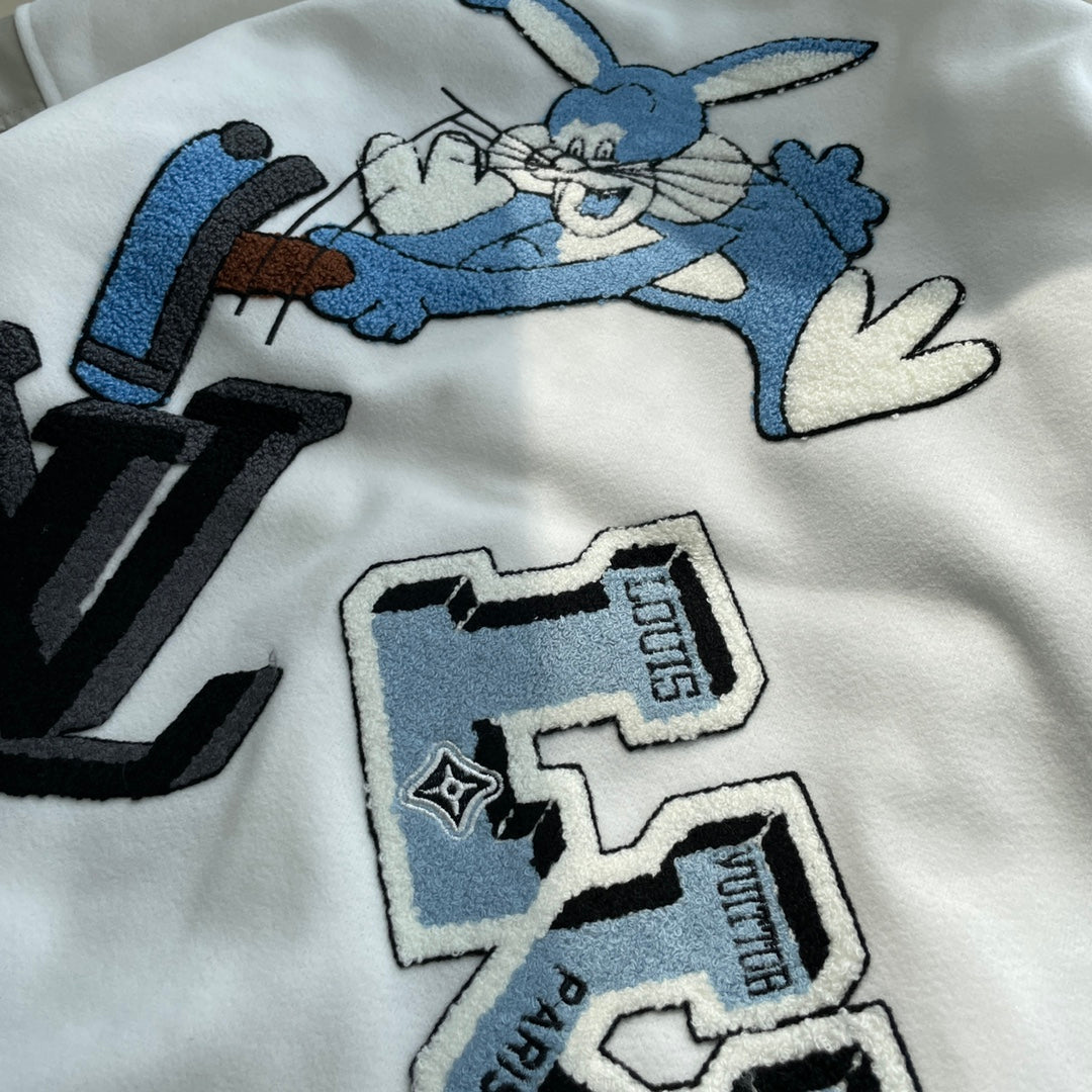 Bugs Bunny towel embroidered wool and leather baseball jacket XC0823102004