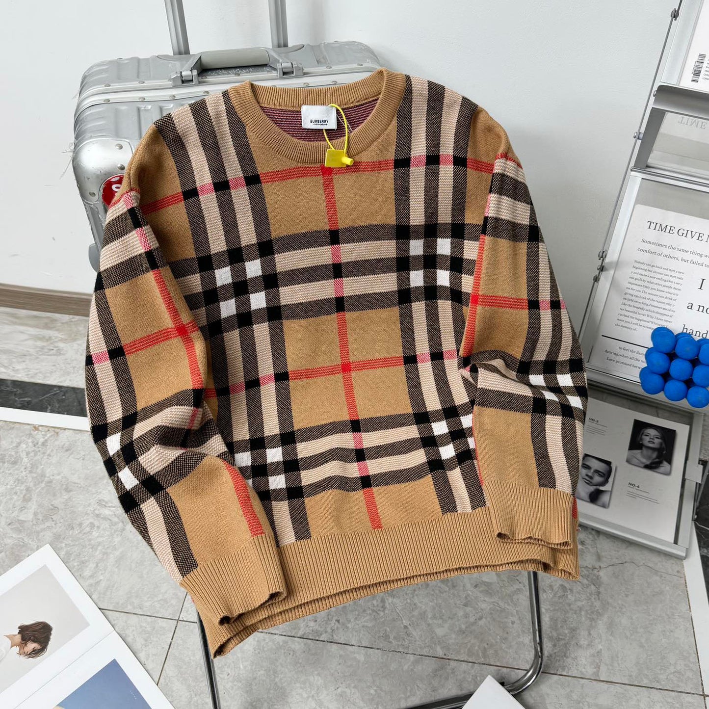 TB Mixed color plaid knitted sweater 1824102215