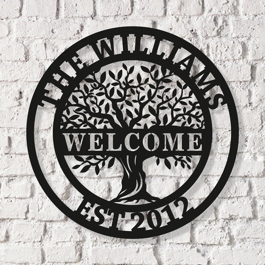 Personalized Metal Oak Tree Sign, Custom Family Name Yard Decor, Outdoor Wall Art for Porch