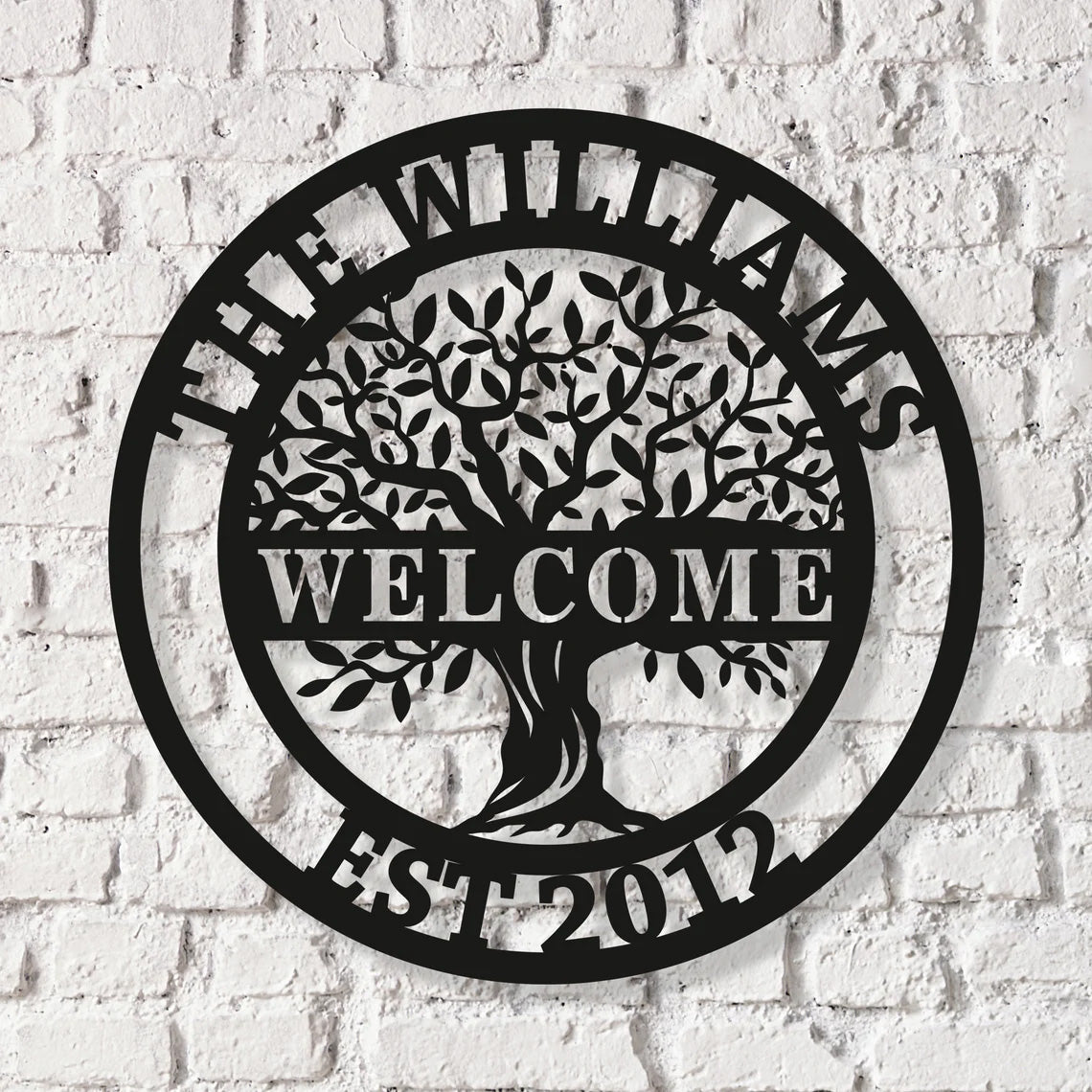 Custom Metal Welcome Sign, Family Tree of Life Door Hanging, Personalized Olive Tree Name Sign