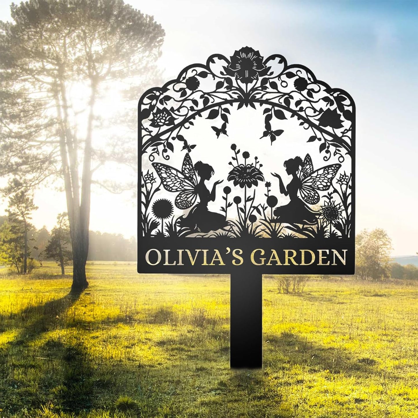 Whimsical Fairy Garden Sign - Handmade Metal Stake for Flower Beds & Yards