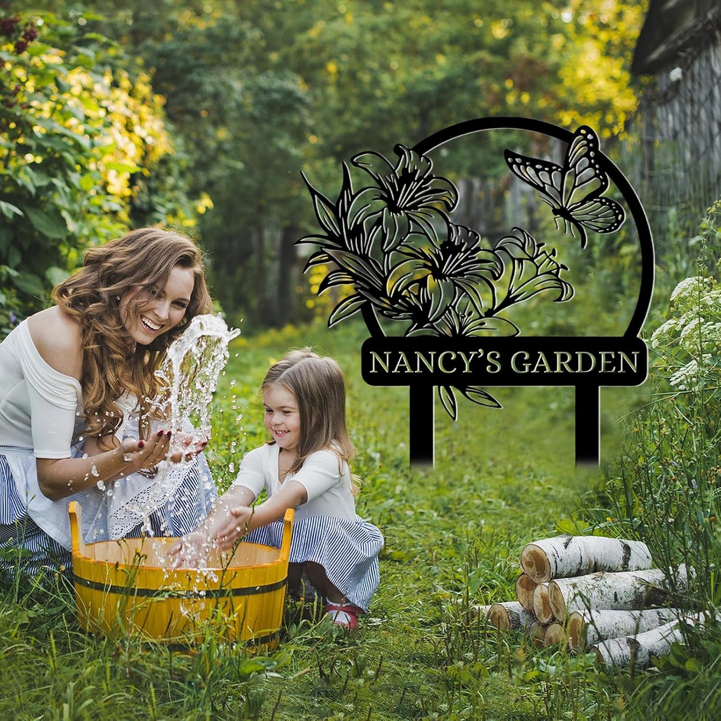 Custom Butterfly Garden Sign with Name, Personalized Metal Yard Stake for Outdoor Decor