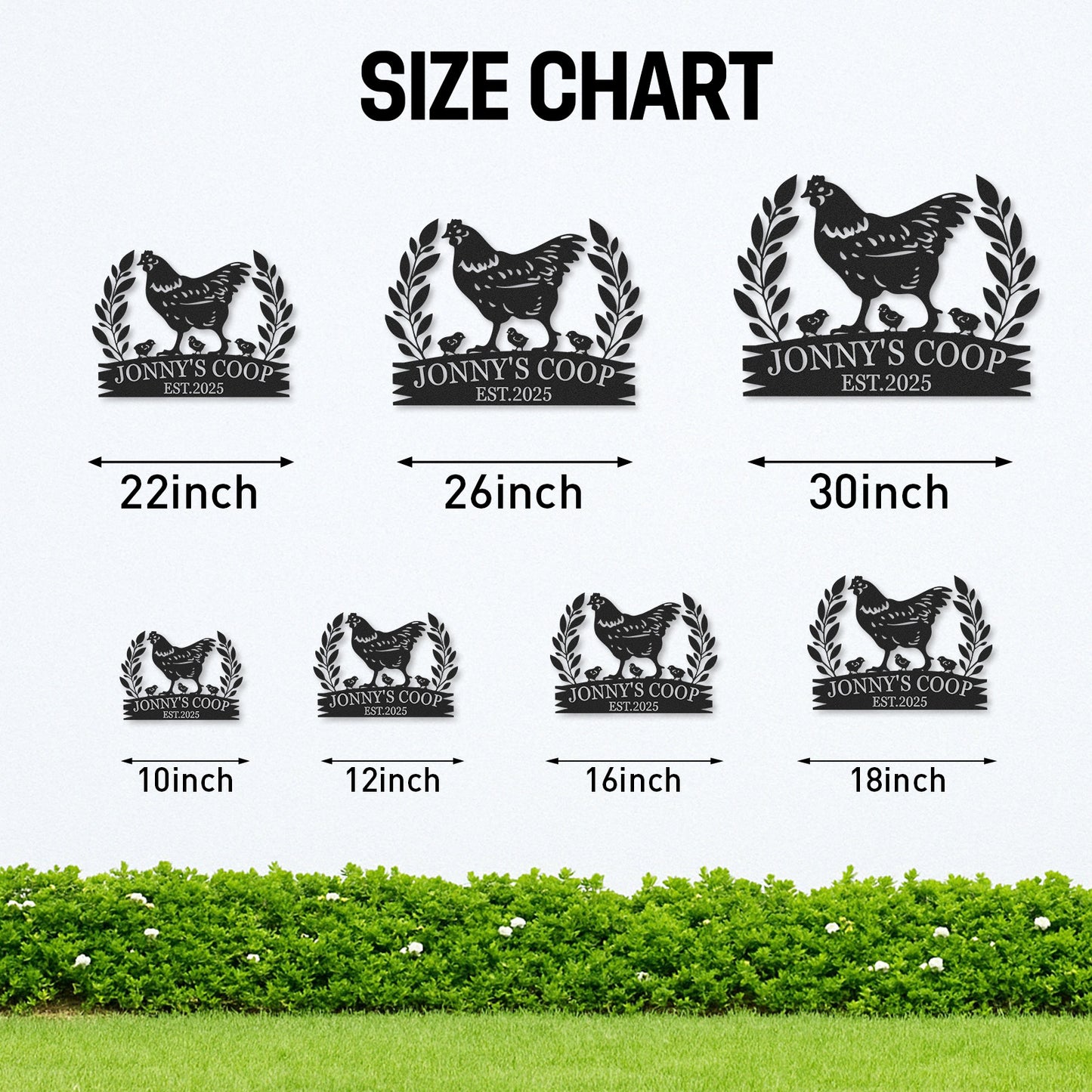 Custom Chicken Coop Sign with Rooster, Personalized Farm Name Metal Sign, Outdoor Gift for Hen Owners