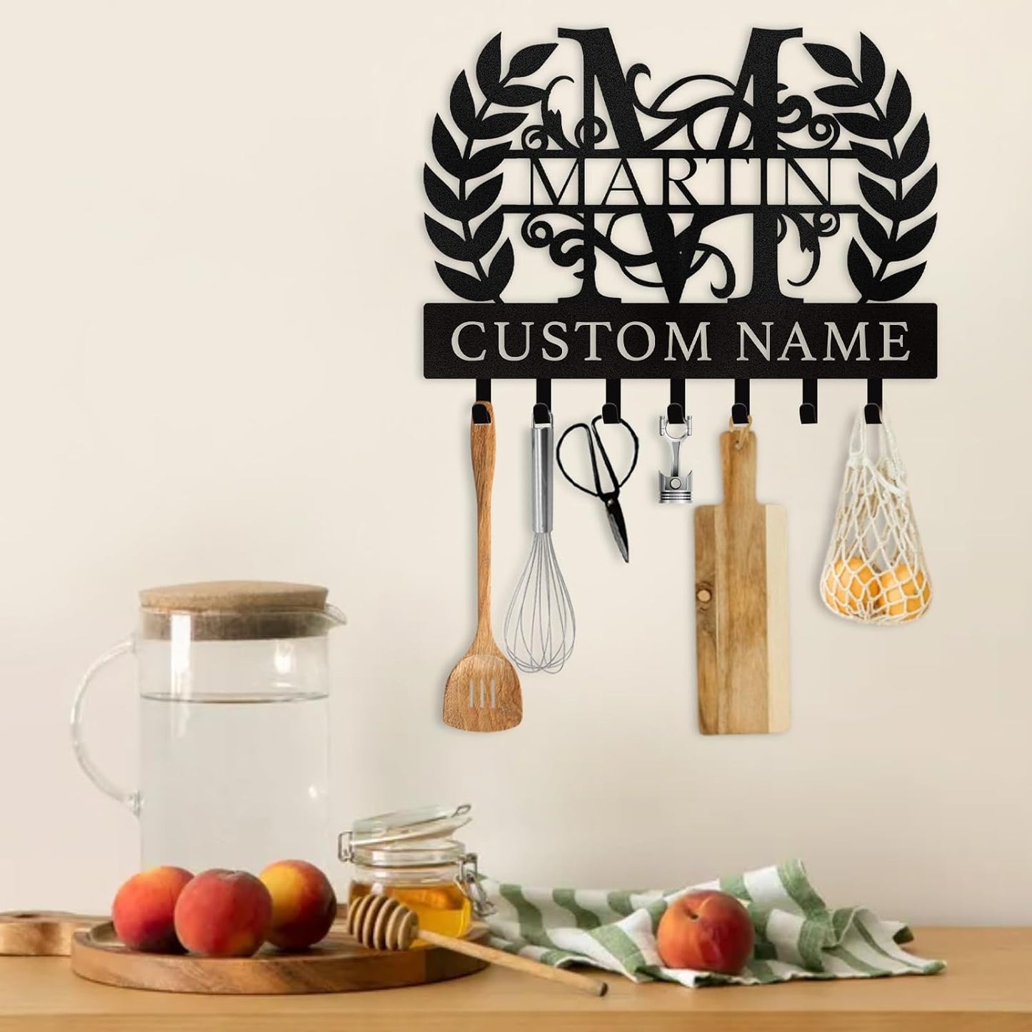 Personalized Monogram Key Hanger Custom Name Metal Wall Mount Entryway & Home Decor