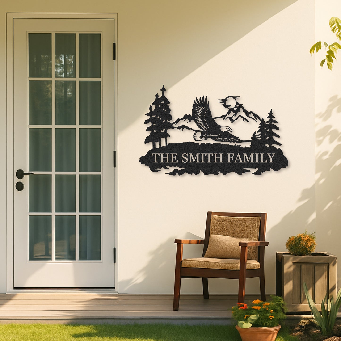 Eagle Metal Sign, Custom Family Name Wall Art for Cabin Mountain Lodge Decor