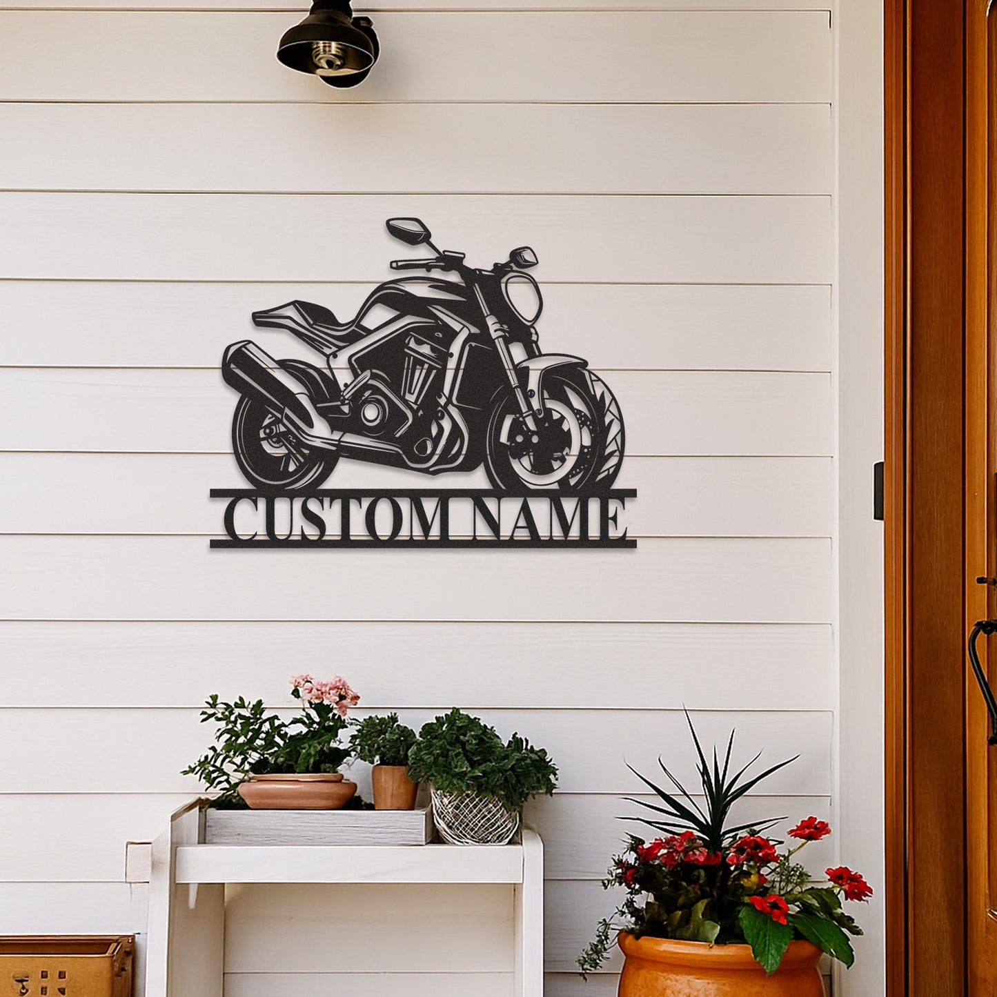 Custom Modern Motorcycle Metal Sign, Personalized Sport Bike Wall Art with Name, Garage Decor for Biker, Mechanic, or Racing Fan Gift