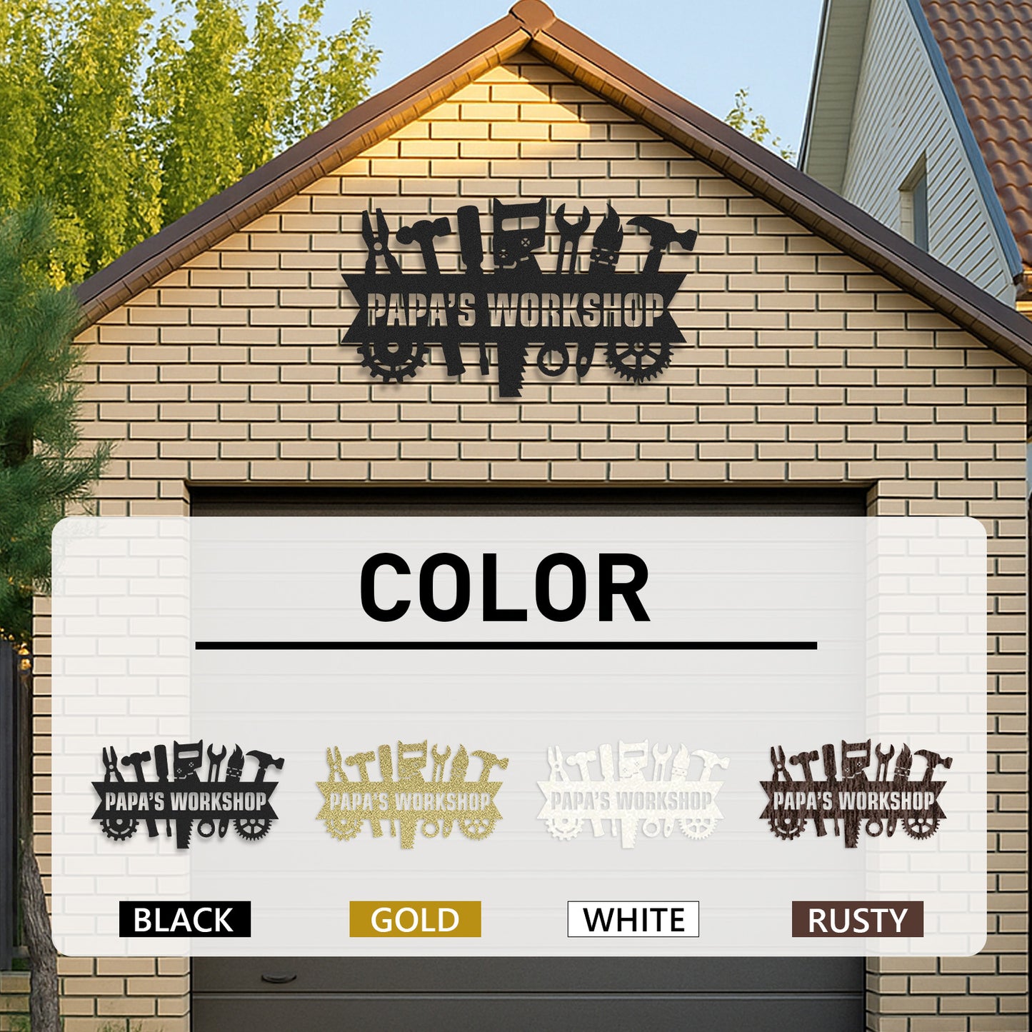 Custom Papa's Workshop Sign, Personalized Metal Shop Banner with Tools, Garage Wall Art for Grandpa, Father's Day Gift for Handy Men
