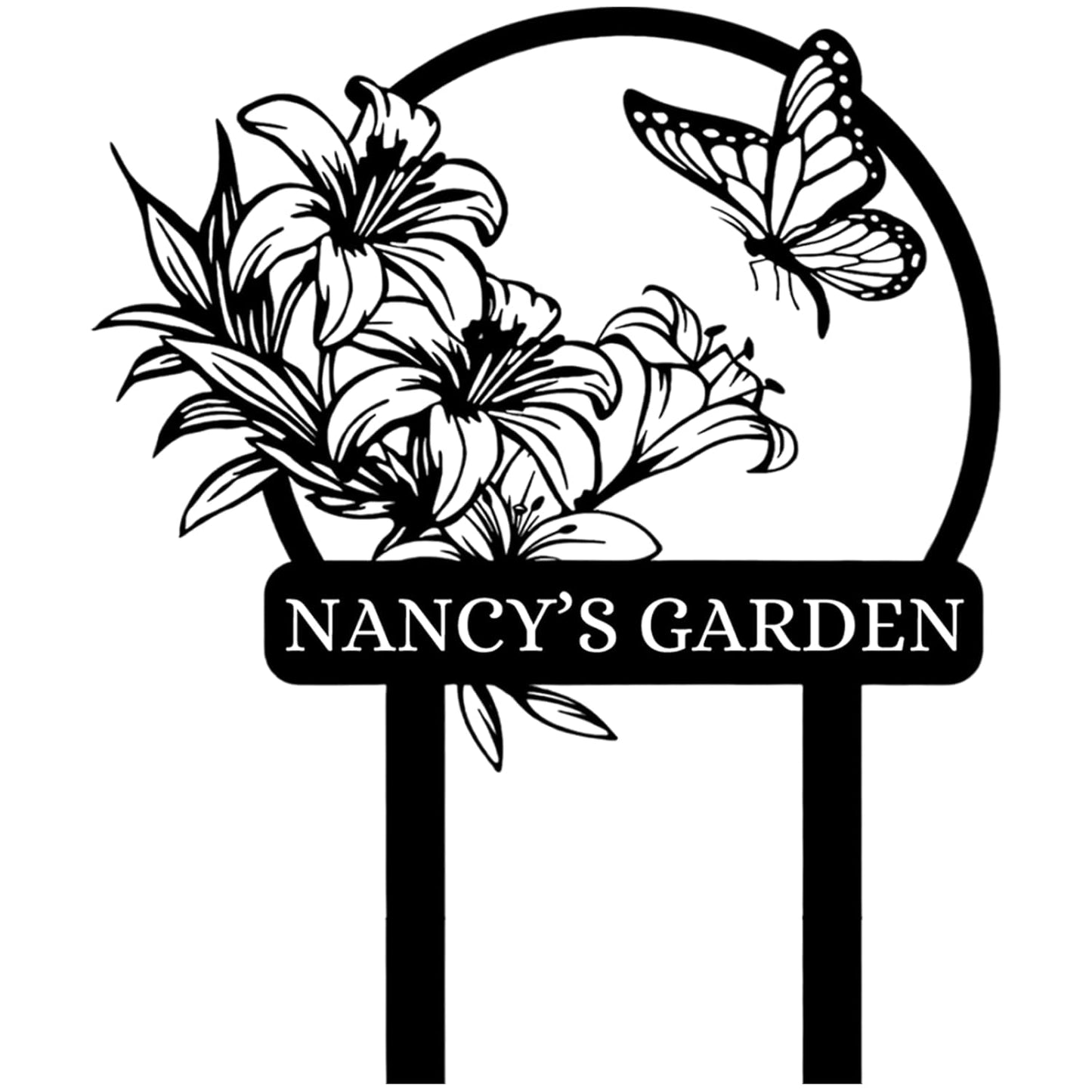 Custom Butterfly Garden Sign with Name, Personalized Metal Yard Stake for Outdoor Decor
