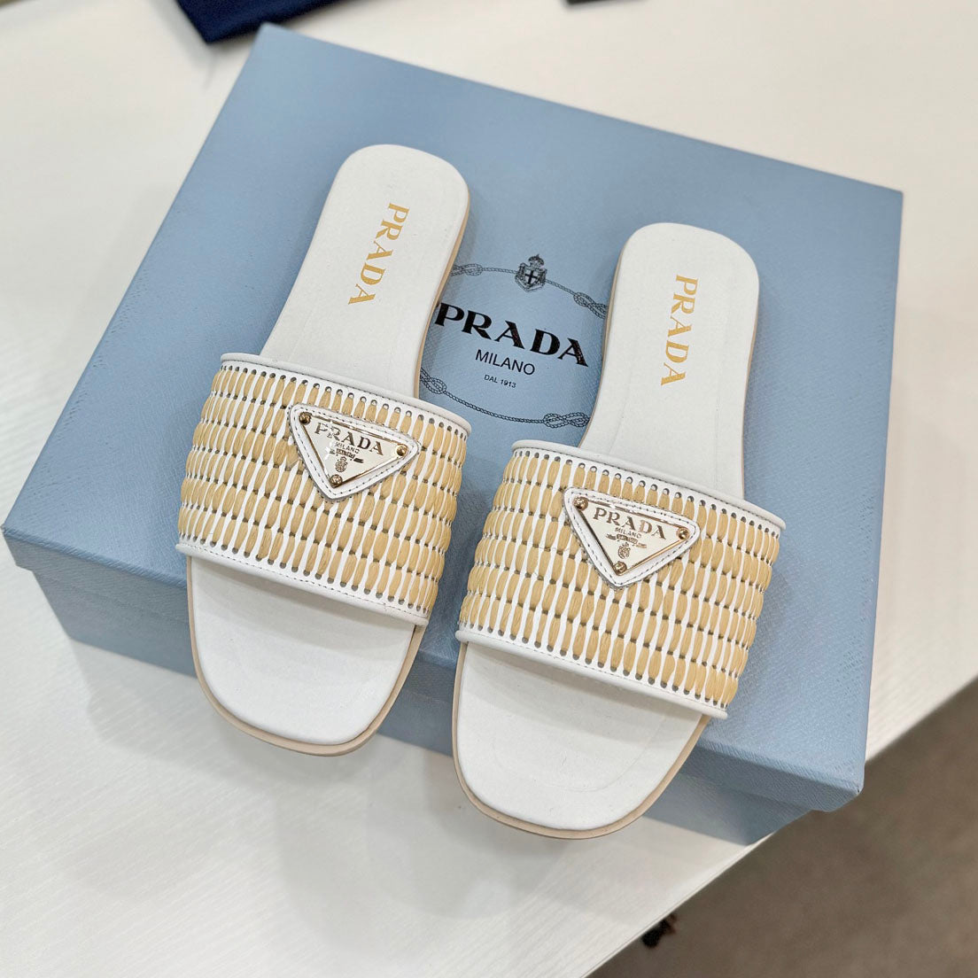 PR Leather slides with crochet details 1825030701