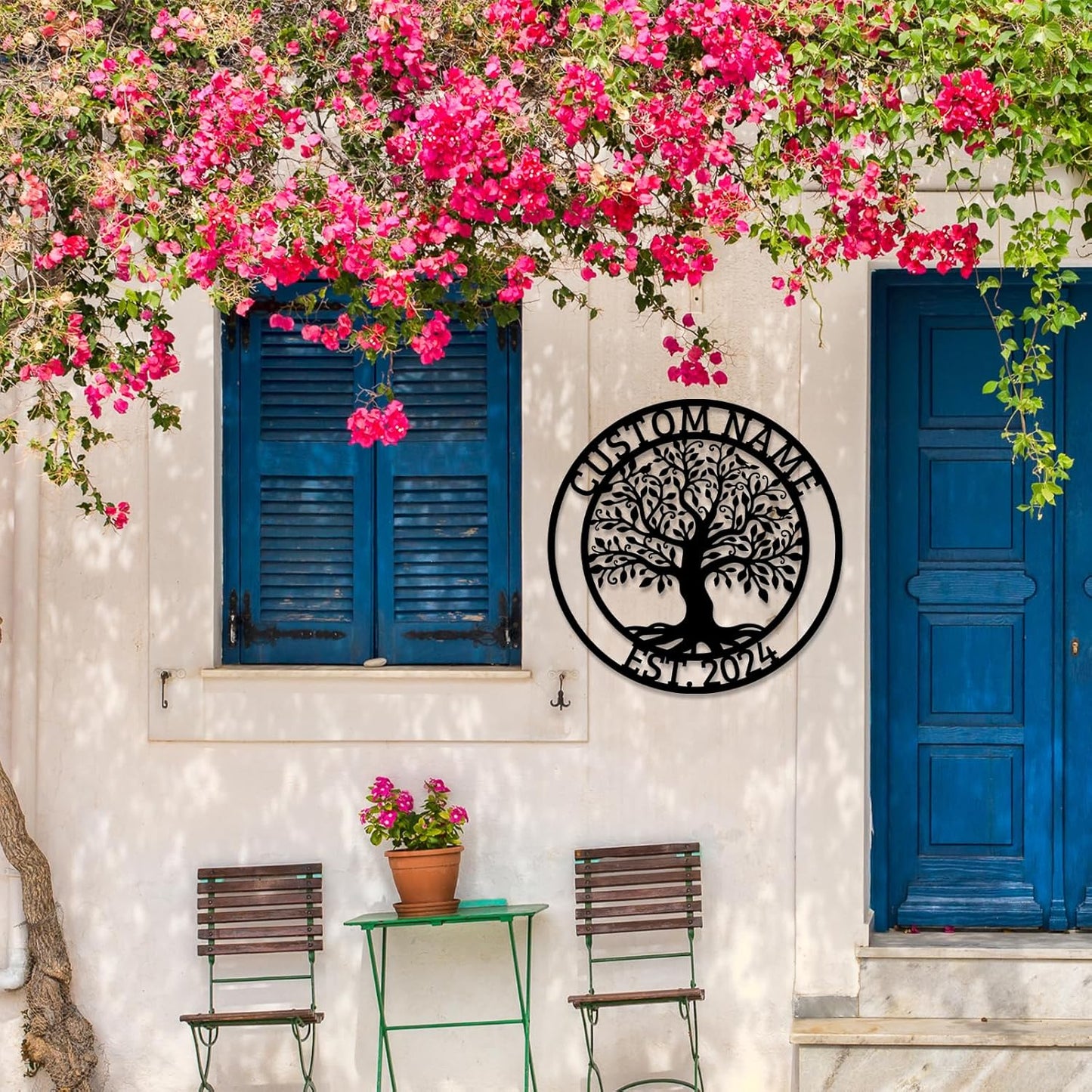 Custom Metal Welcome Sign, Family Tree of Life Door Hanging, Personalized Olive Tree Name Sign