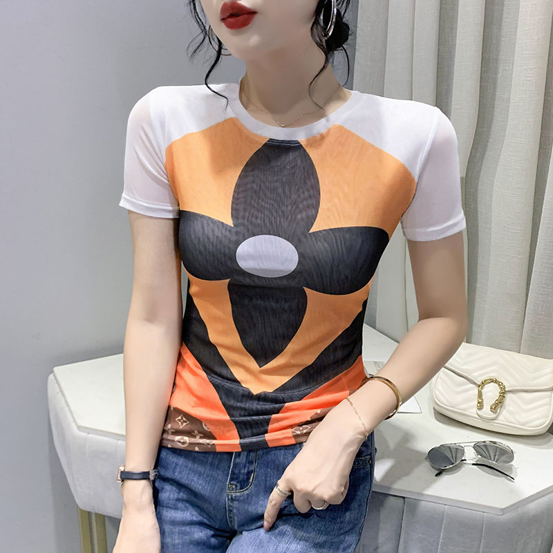 Fashion mesh printed T-shirt PD10062009