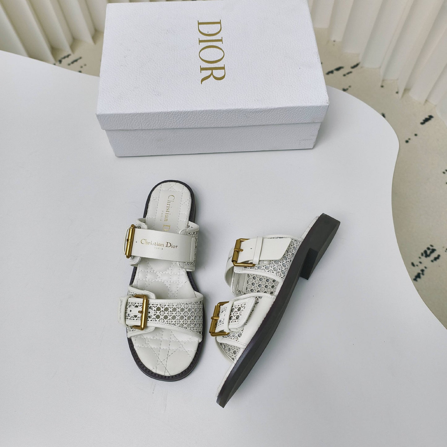 CD Cow leather cutout flat sandals 1825022816