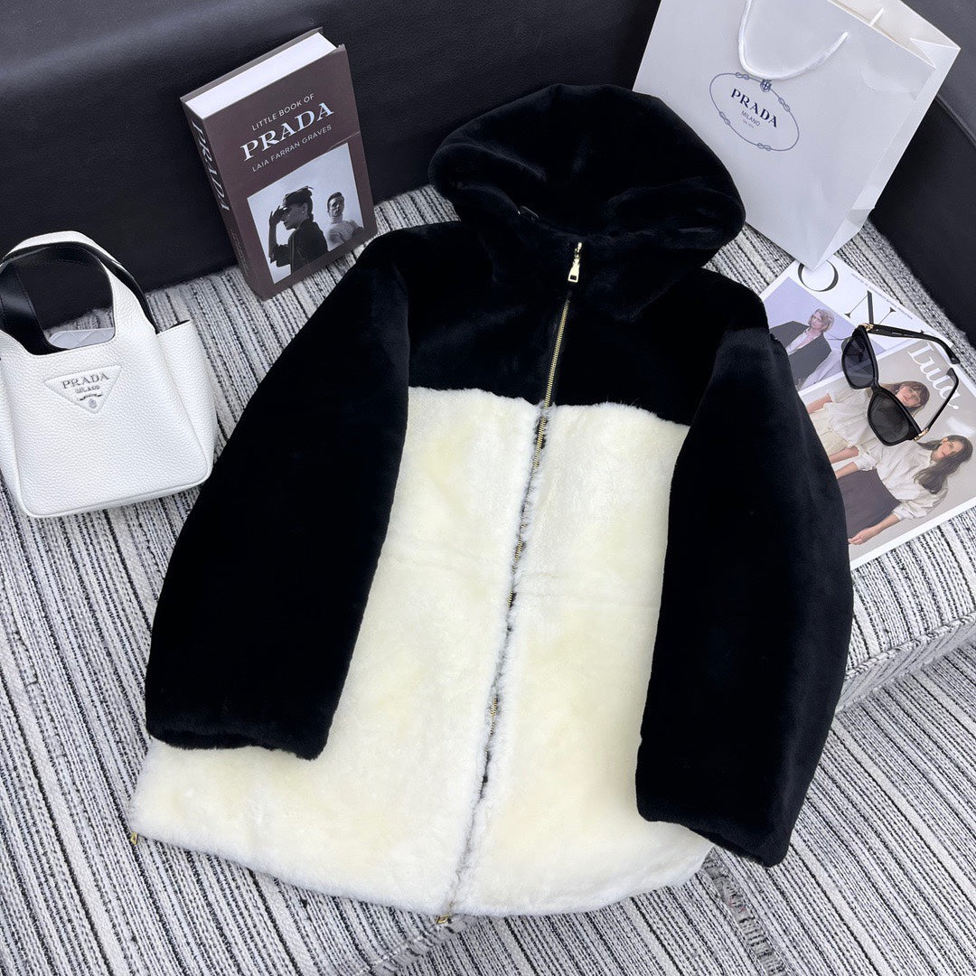 PR autumn and winter contrast color hooded jacket (double-sided) 1824101201