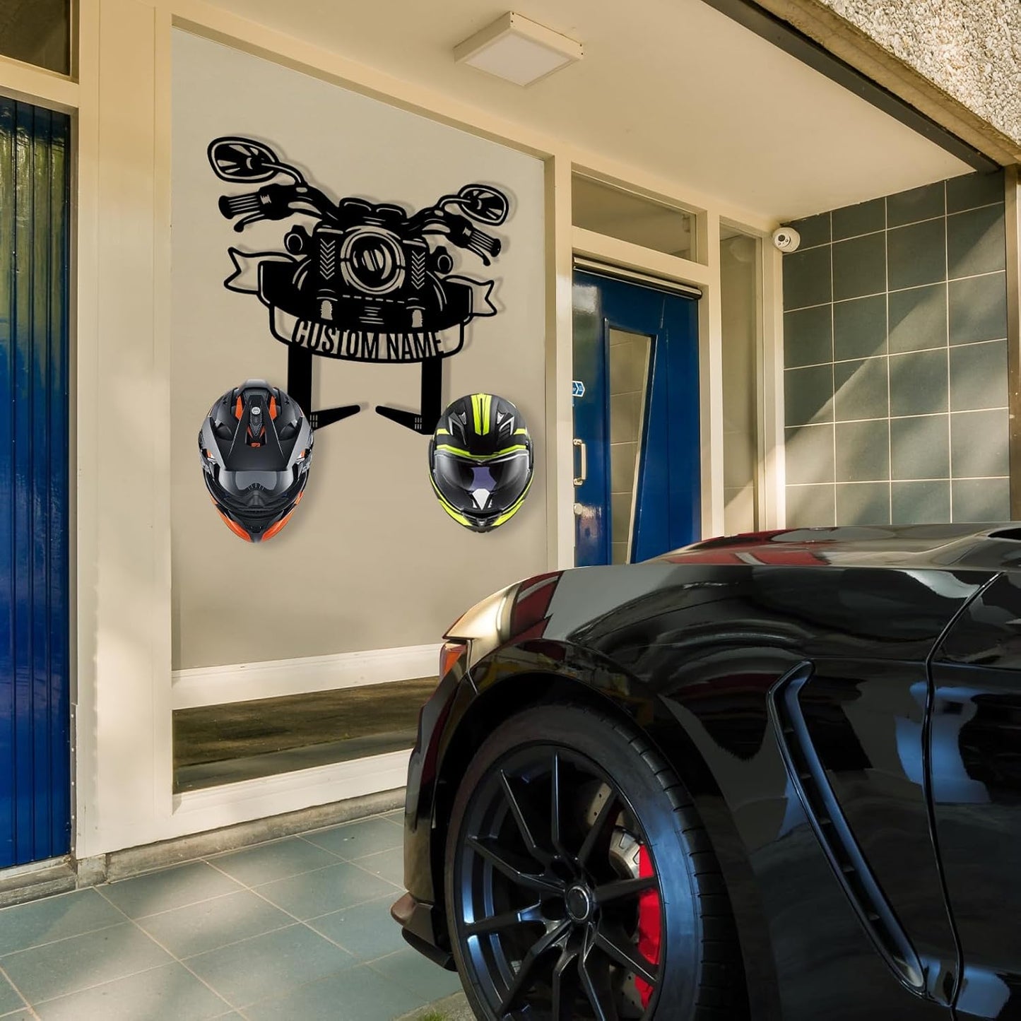 Motorcycle Helmet & Jacket Iron Wall Hanger , Personalized Garage Decor